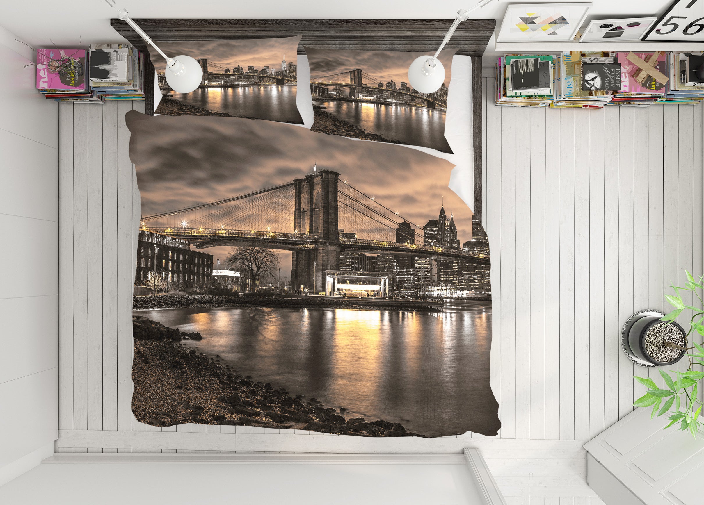 3D New York Bridge Night 85124 Assaf Frank Bedding Bed Pillowcases Quilt