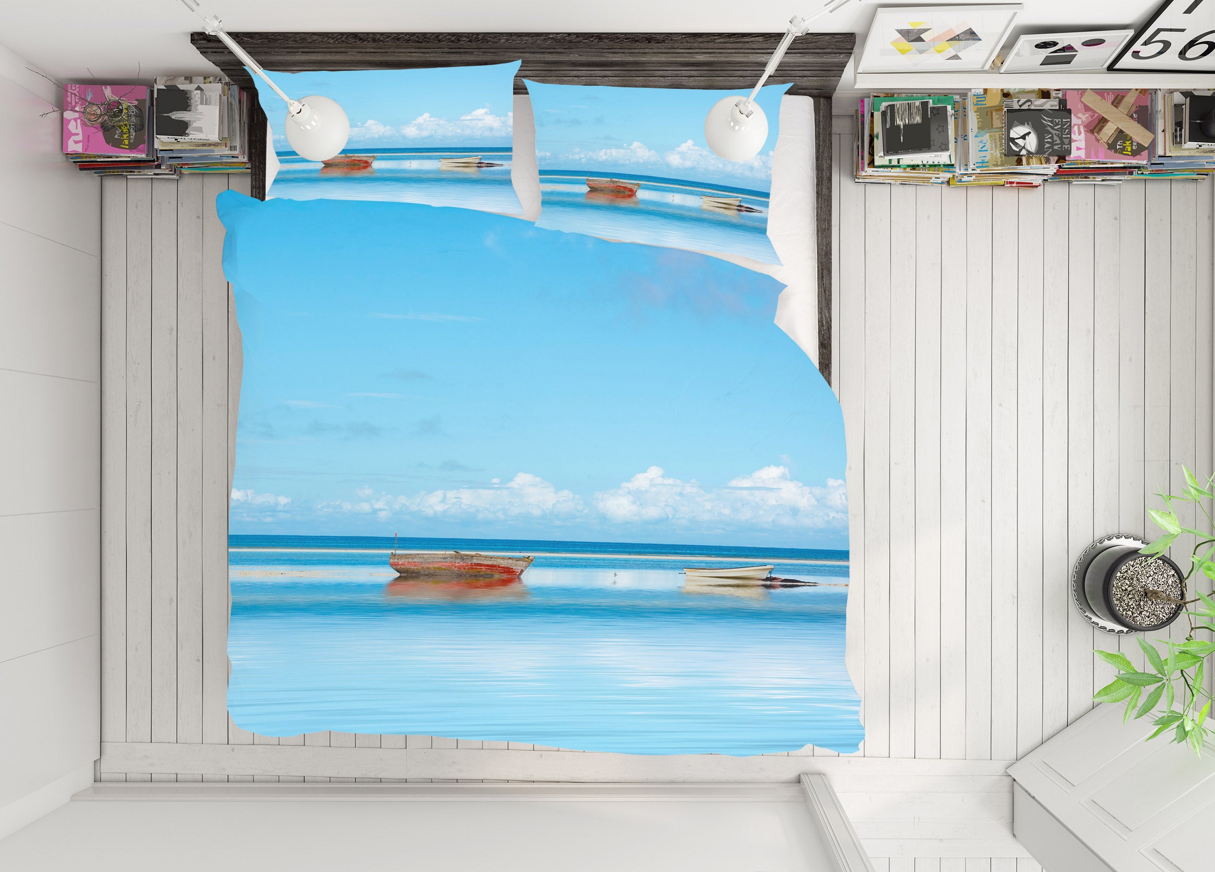 3D Blue Sea Boat 057 Marco Carmassi Bedding Bed Pillowcases Quilt