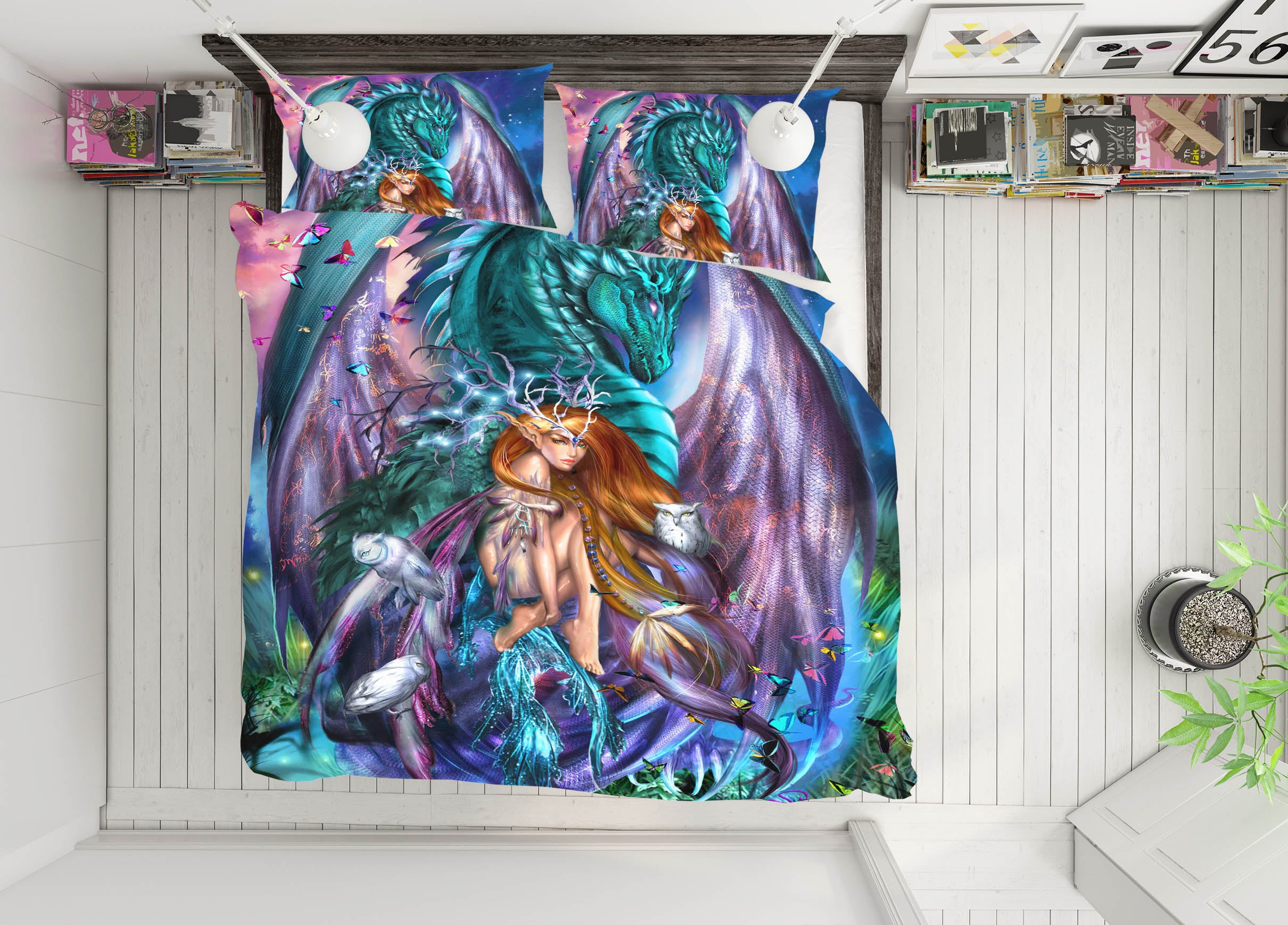 3D Butterfly Dragon Girl 8345 Ruth Thompson Bedding Bed Pillowcases Quilt Cover Duvet Cover