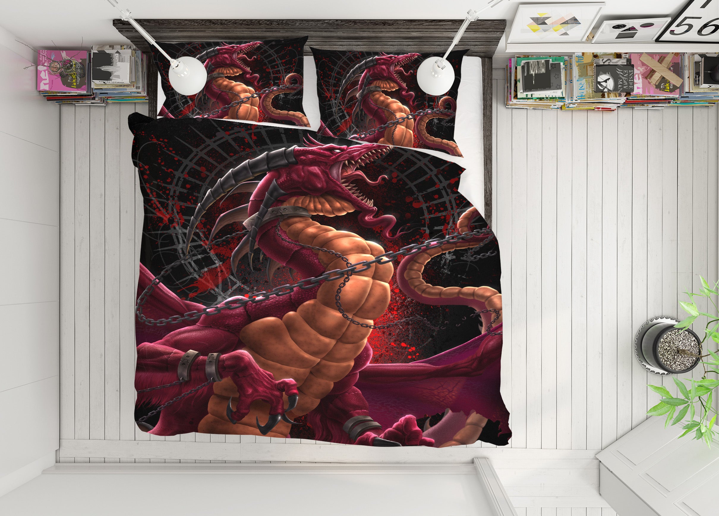 3D Fuchsia Dragon Chain 4094 Tom Wood Bedding Bed Pillowcases Quilt