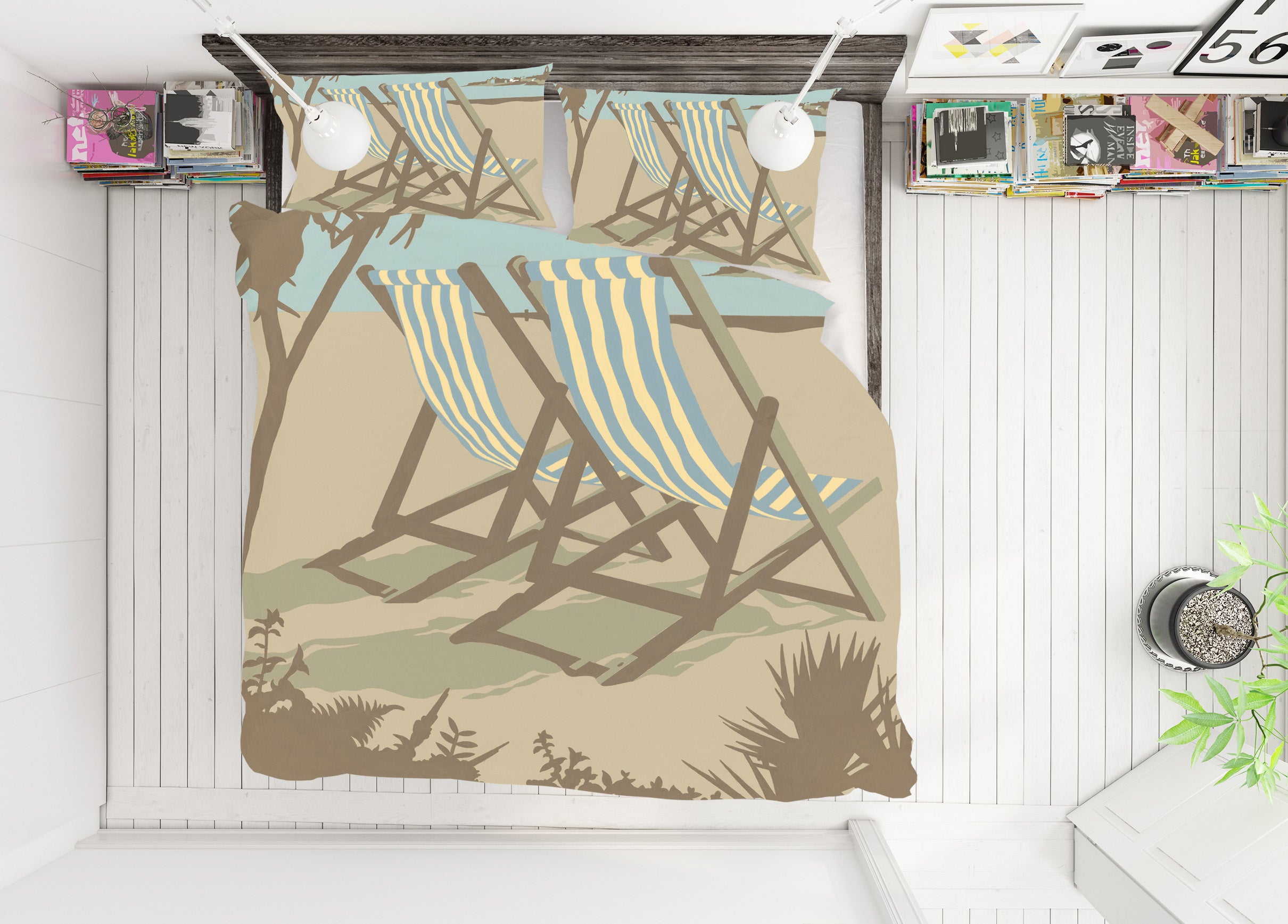 3D Swanage Deckchairs 2070 Steve Read Bedding Bed Pillowcases Quilt