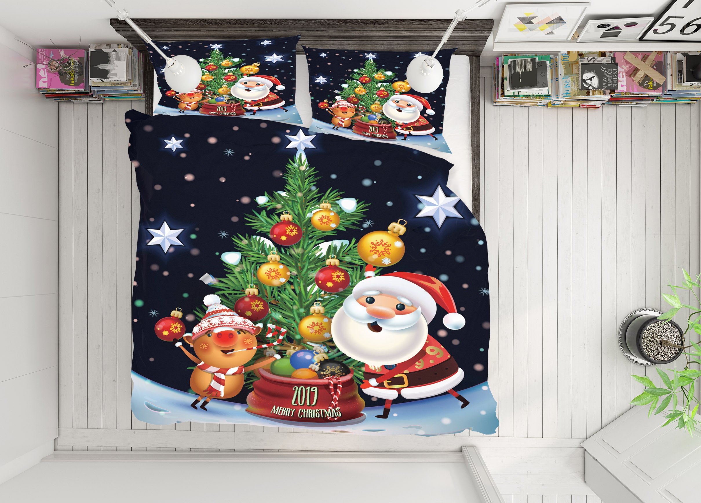 3D Tree Deer Santa Claus 53020 Christmas Quilt Duvet Cover Xmas Bed Pillowcases