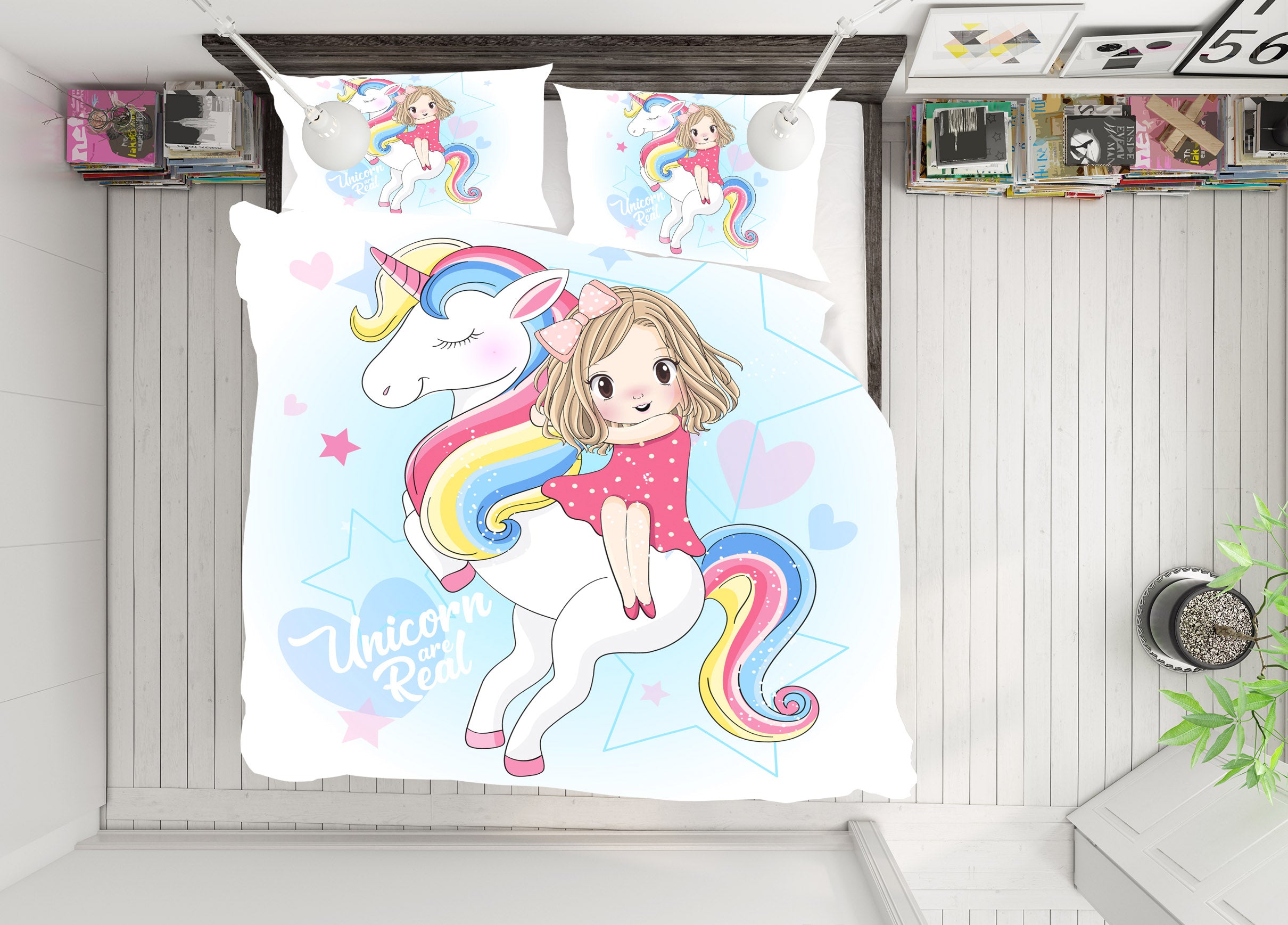 3D Rainbow Unicorn Girl 63221 Bed Pillowcases Quilt