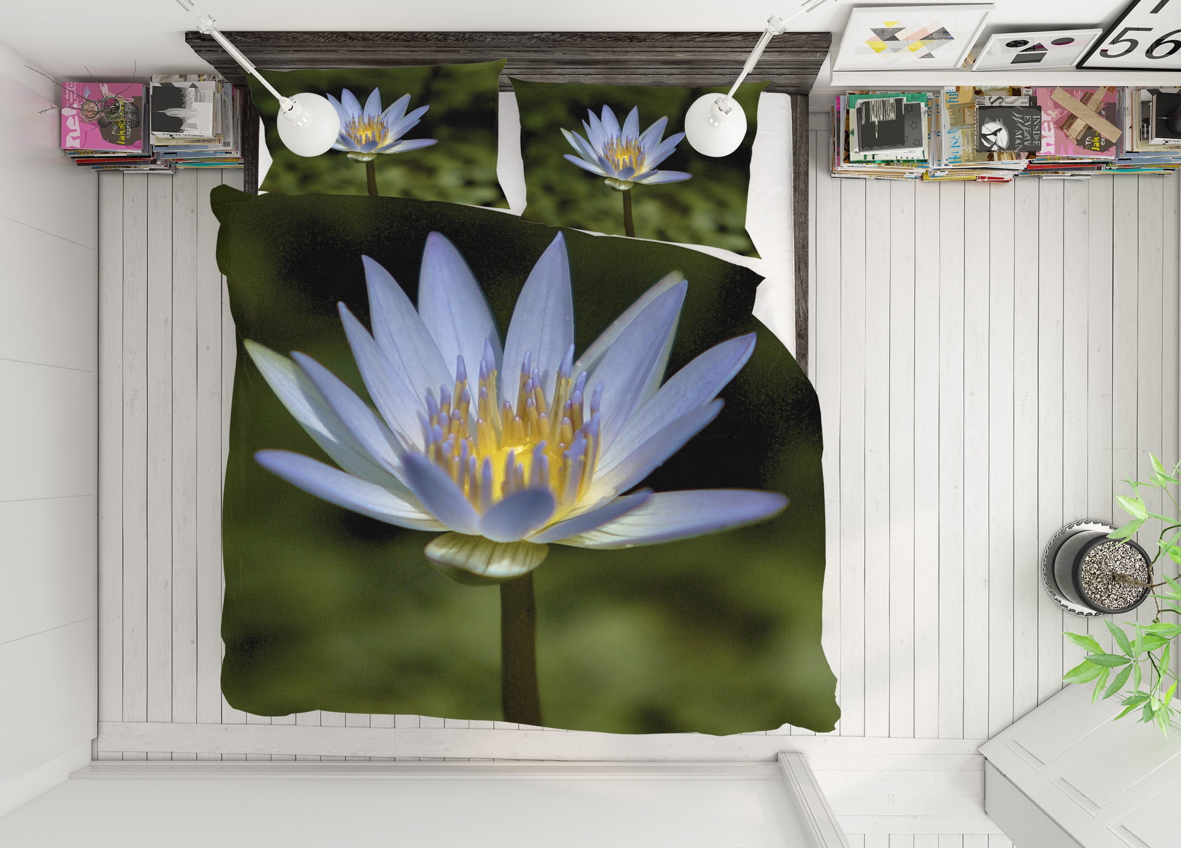 3D Lavendar Water Lily 2118 Kathy Barefield Bedding Bed Pillowcases Quilt