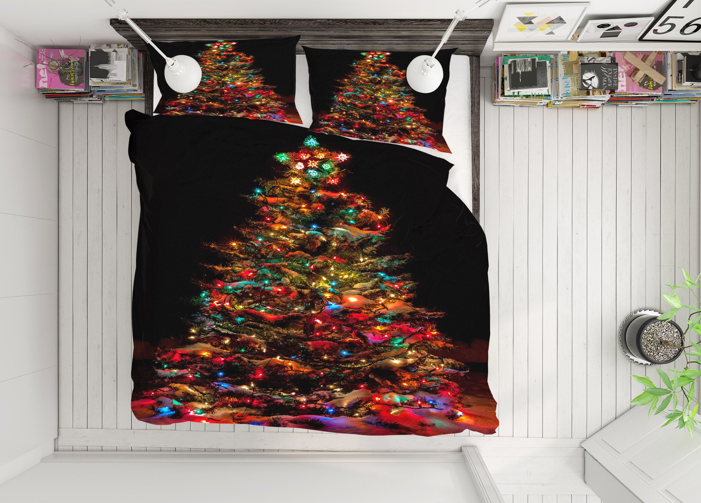 3D Colored Lights Tree 52233 Christmas Quilt Duvet Cover Xmas Bed Pillowcases