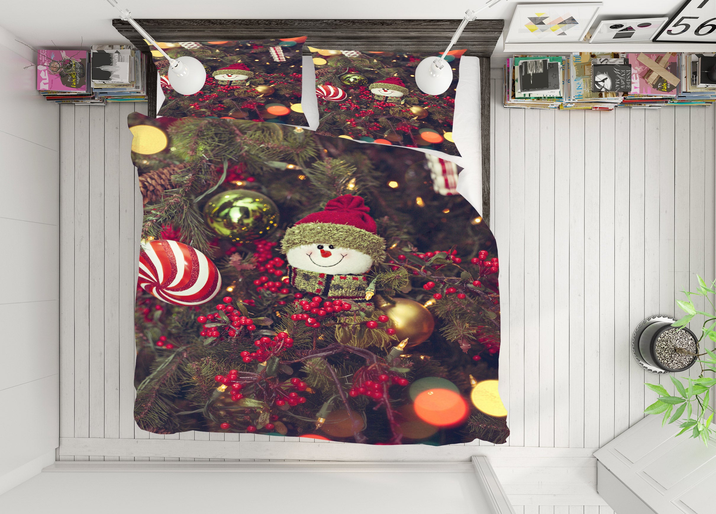 3D Tree Snowman Doll 52125 Christmas Quilt Duvet Cover Xmas Bed Pillowcases