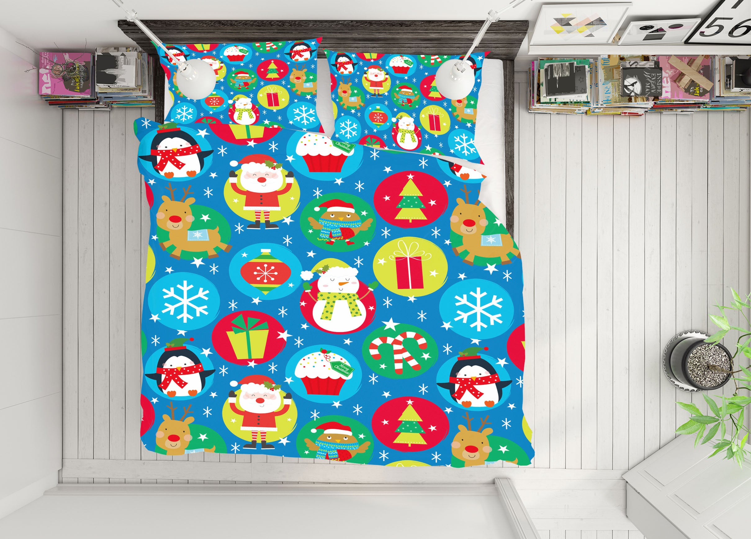 3D Snowman Deer Circle Pattern 53040 Christmas Quilt Duvet Cover Xmas Bed Pillowcases