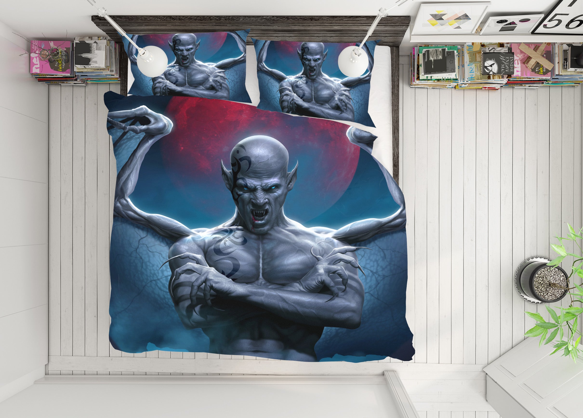 3D Red Moon Dragon Man 4066 Tom Wood Bedding Bed Pillowcases Quilt