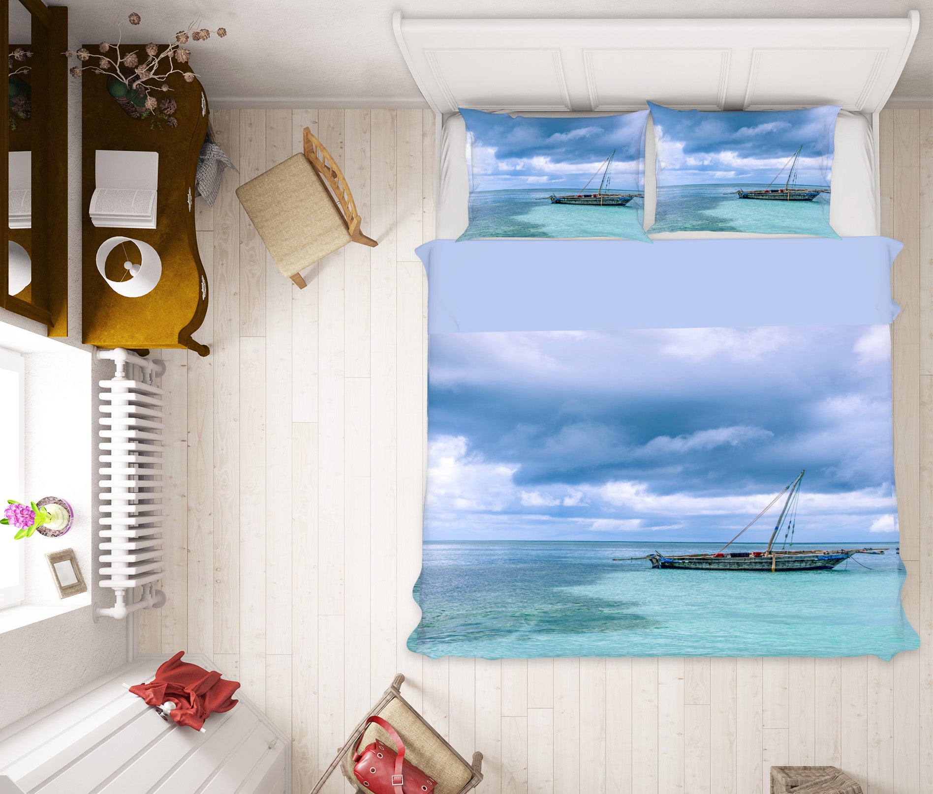 3D Cloud Sea Boat 058 Marco Carmassi Bedding Bed Pillowcases Quilt