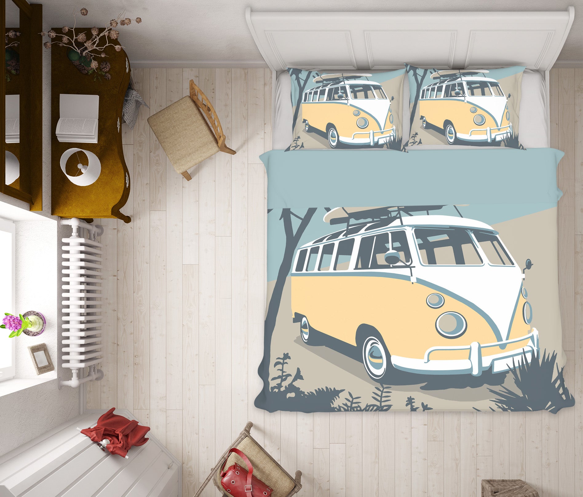 3D Newquay Camper 2032 Steve Read Bedding Bed Pillowcases Quilt