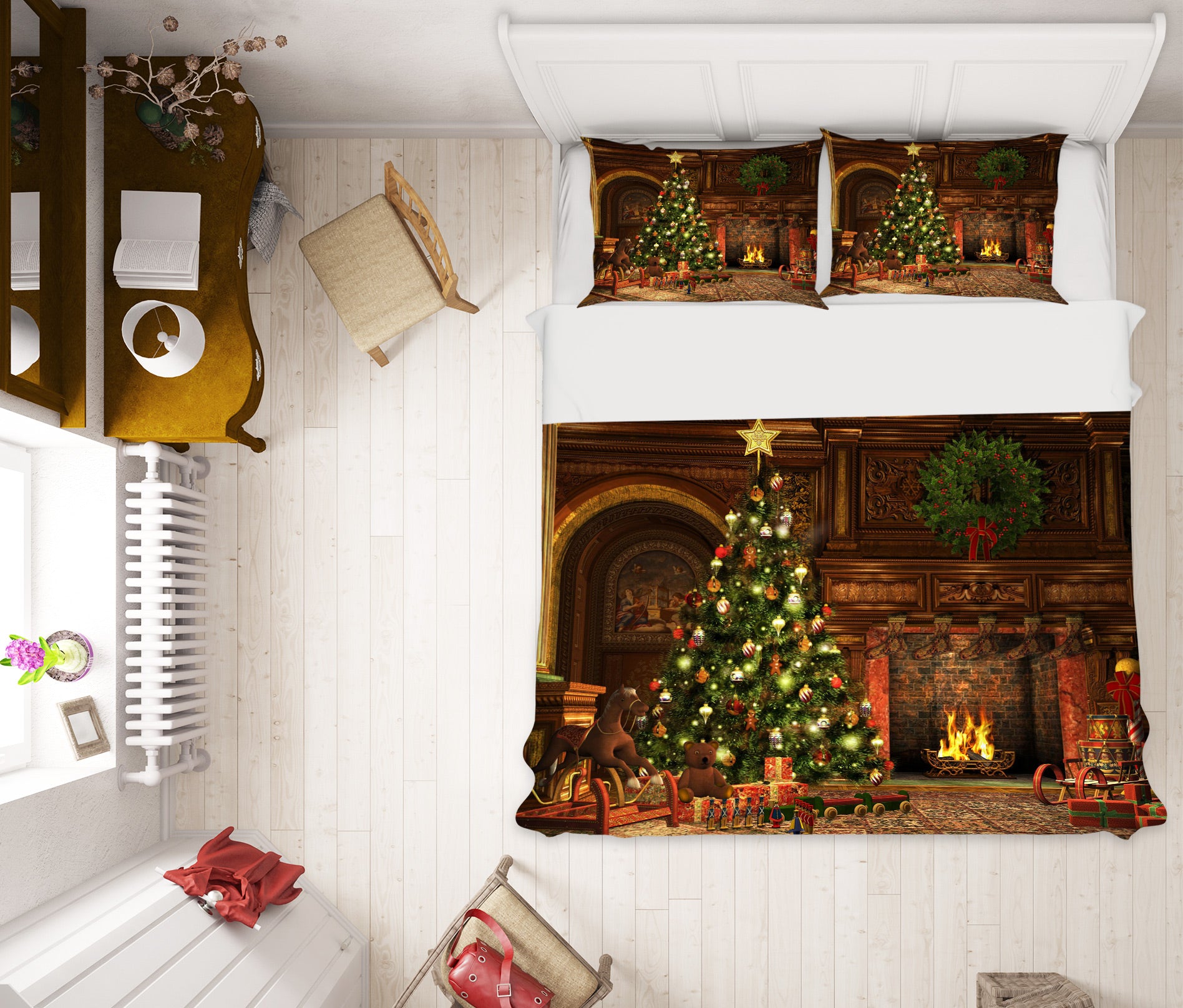 3D Fireplace Tree 52115 Christmas Quilt Duvet Cover Xmas Bed Pillowcases