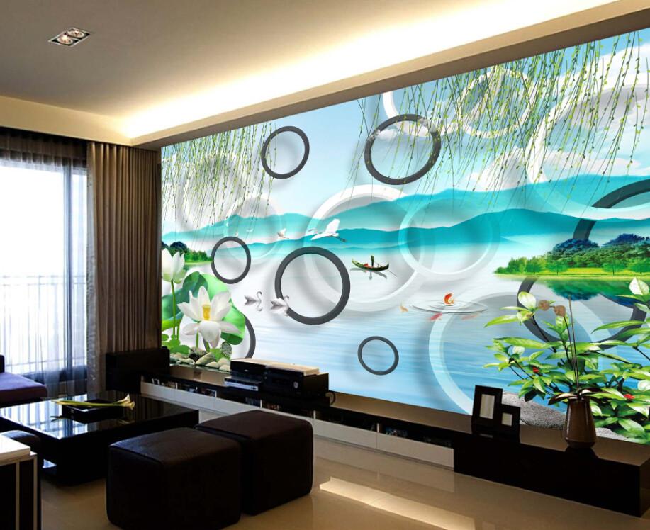 3D Willow Circle Lotus Wallpaper AJ Wallpaper 1