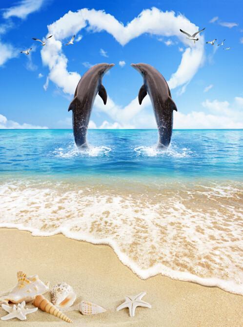 3D Romantic Dolphins Floor Mural Wallpaper AJ Wallpaper 2