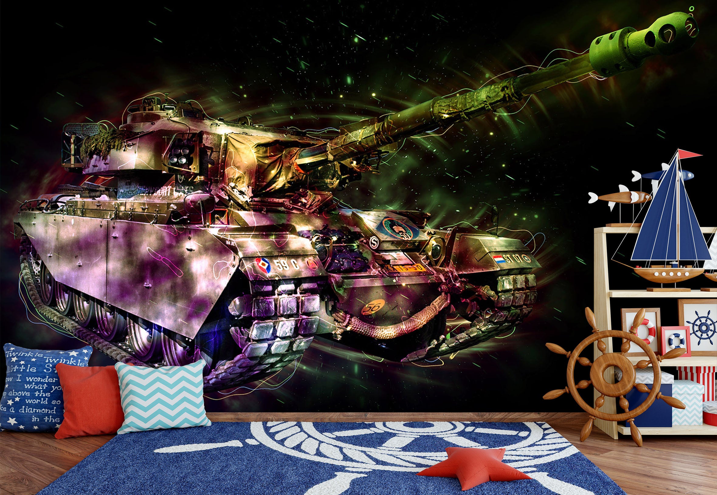 3D Color Tank 214 Vehicle Wall Murals