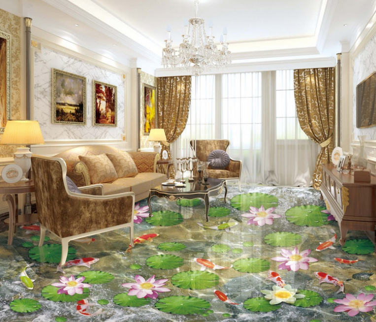 3D Lotus Pond 267 Floor Mural Wallpaper AJ Wallpaper 2