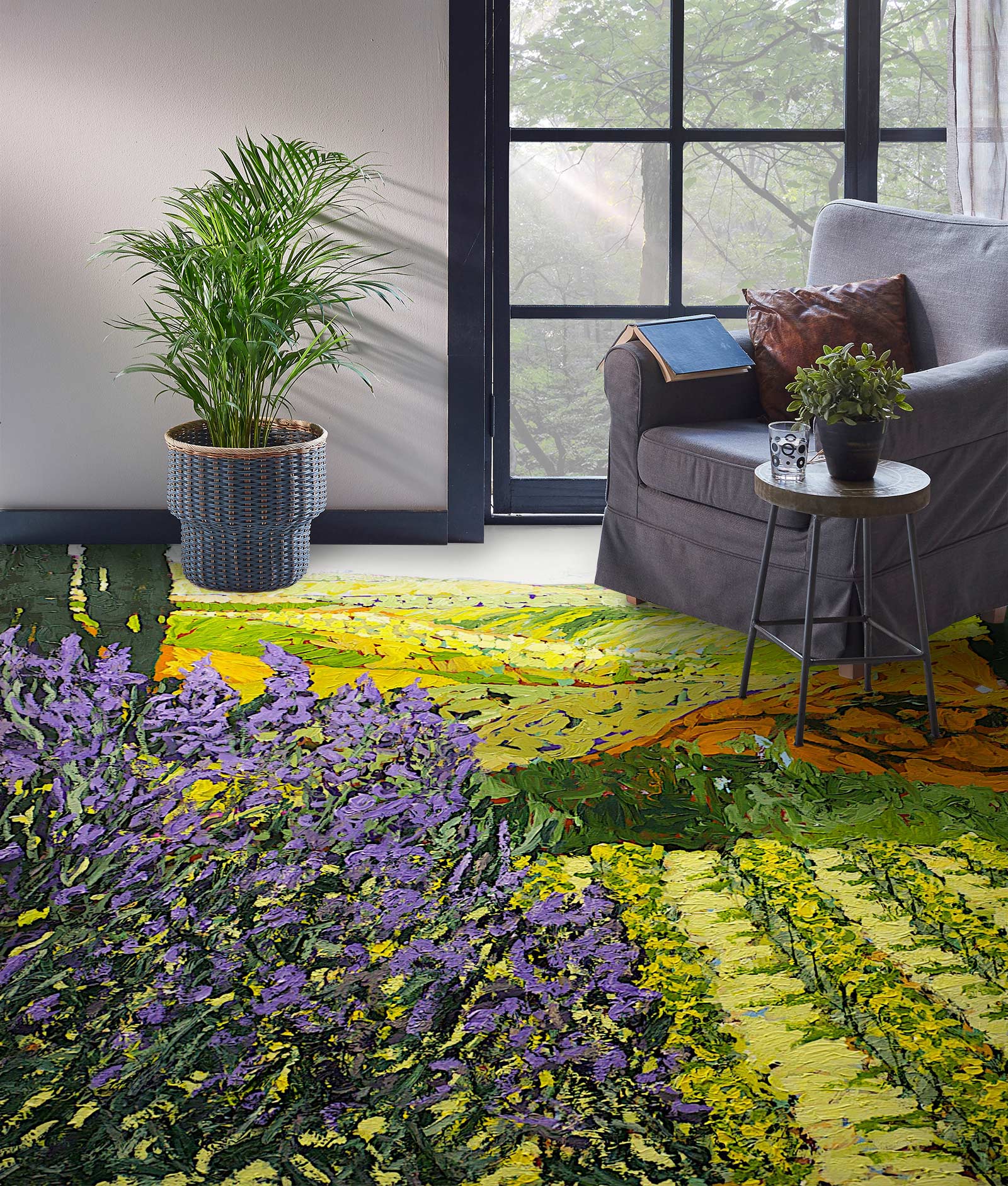 3D Purple Flowers Field Painting 9524 Allan P. Friedlander Floor Mural Wallpaper Murals Self-Adhesive Removable Print Epoxy