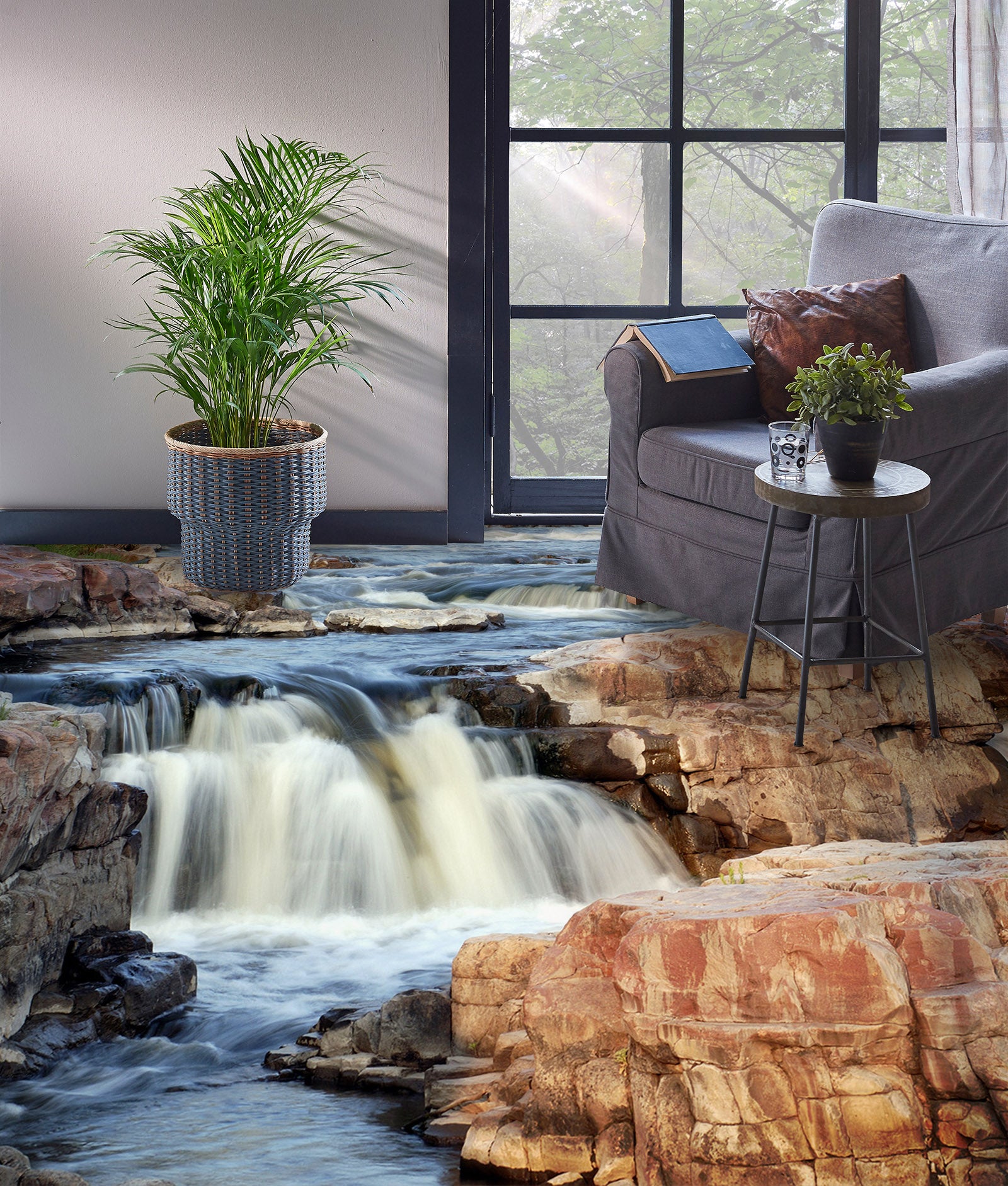3D Yellowish Waterfall 507 Floor Mural Wallpaper Murals Rug & Mat Print Epoxy waterproof bath floor