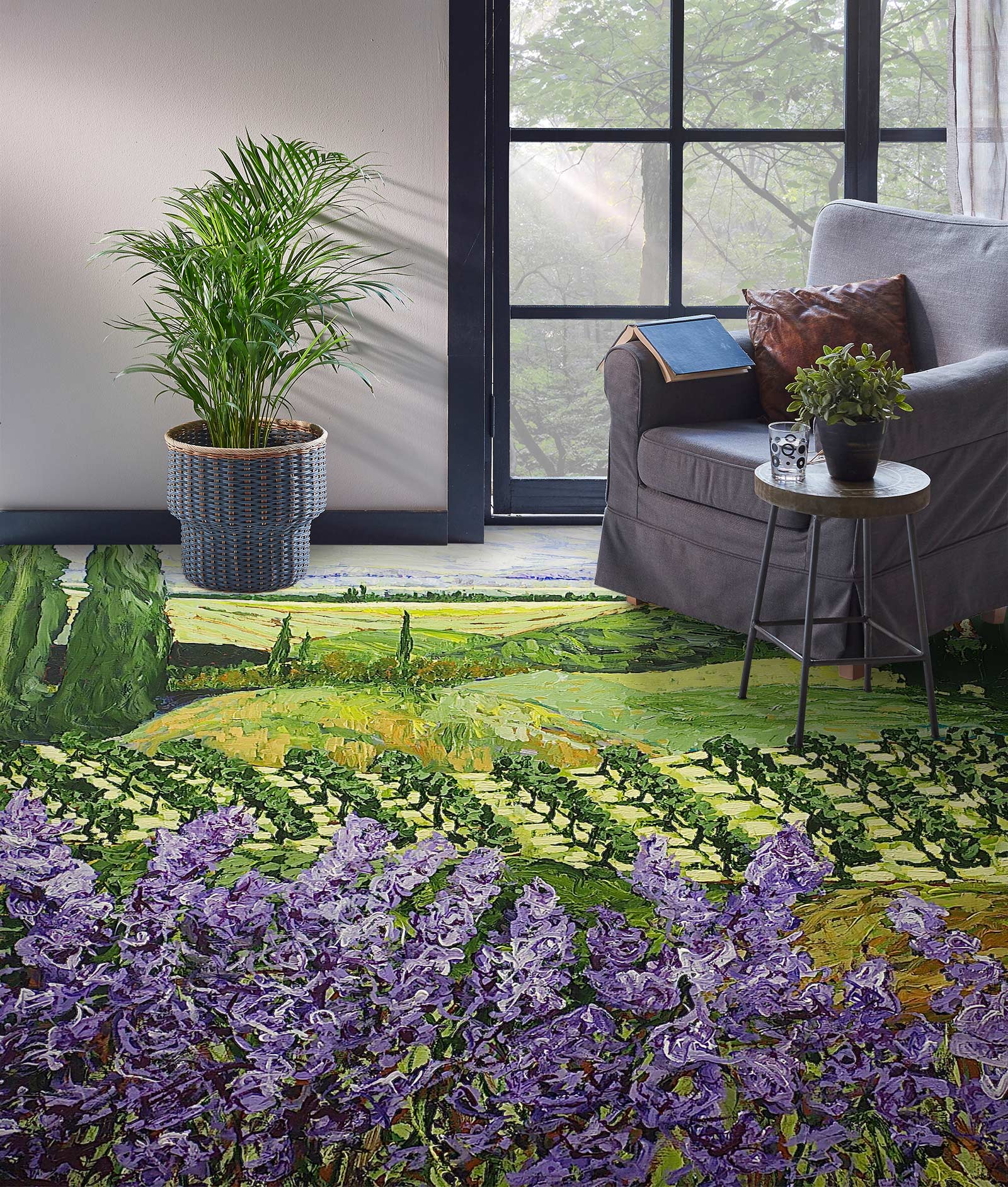 3D Purple Flowers Hillside Field 9523 Allan P. Friedlander Floor Mural Wallpaper Murals Self-Adhesive Removable Print Epoxy