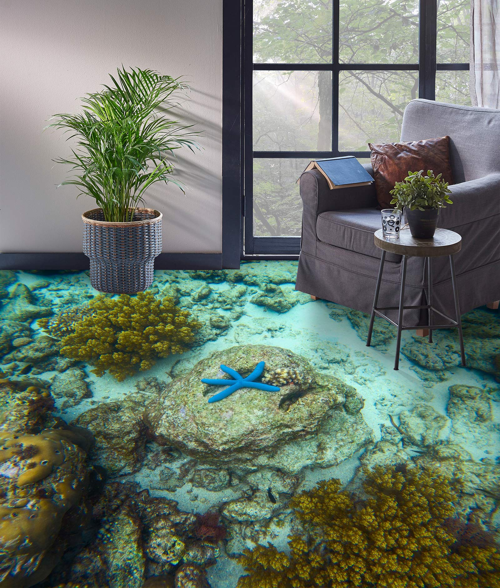 3D Lonely Blue Starfish 492 Floor Mural Wallpaper Murals Rug & Mat Print Epoxy waterproof bath floor