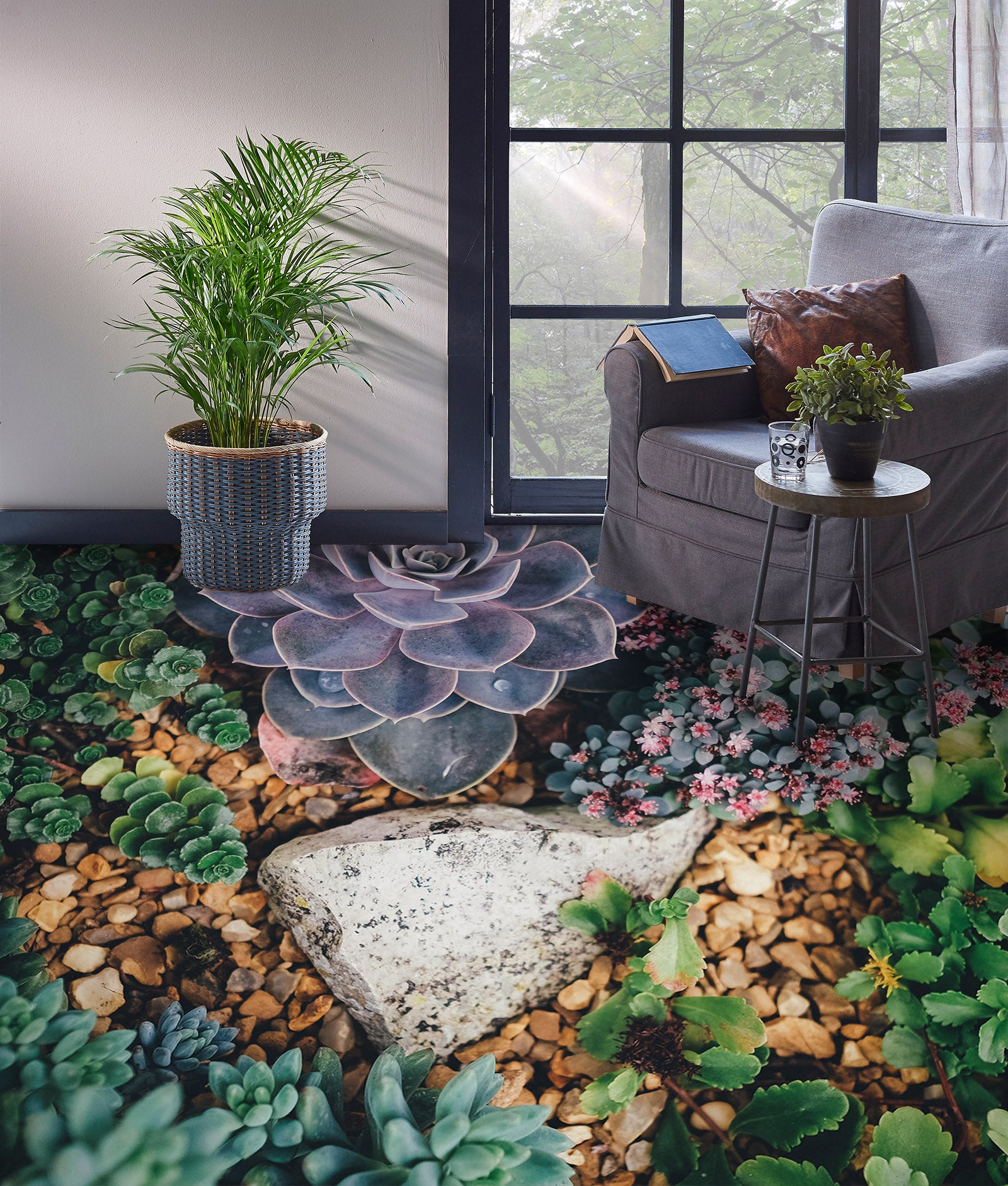 3D Purple Succulent Lotus 1488 Floor Mural
