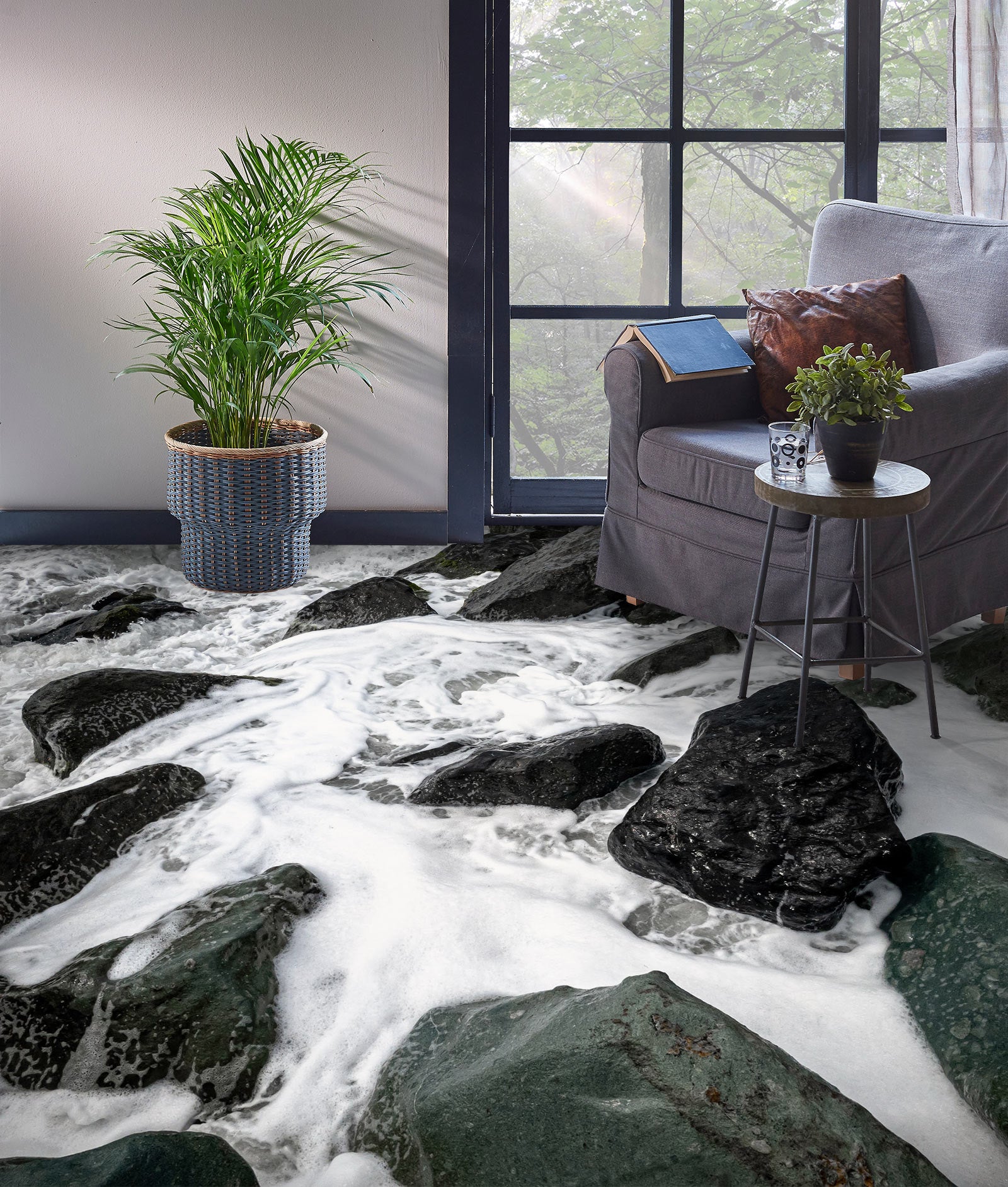 3D Black Stones And White Water 1067 Floor Mural Wallpaper Murals Self-Adhesive Removable Print Epoxy