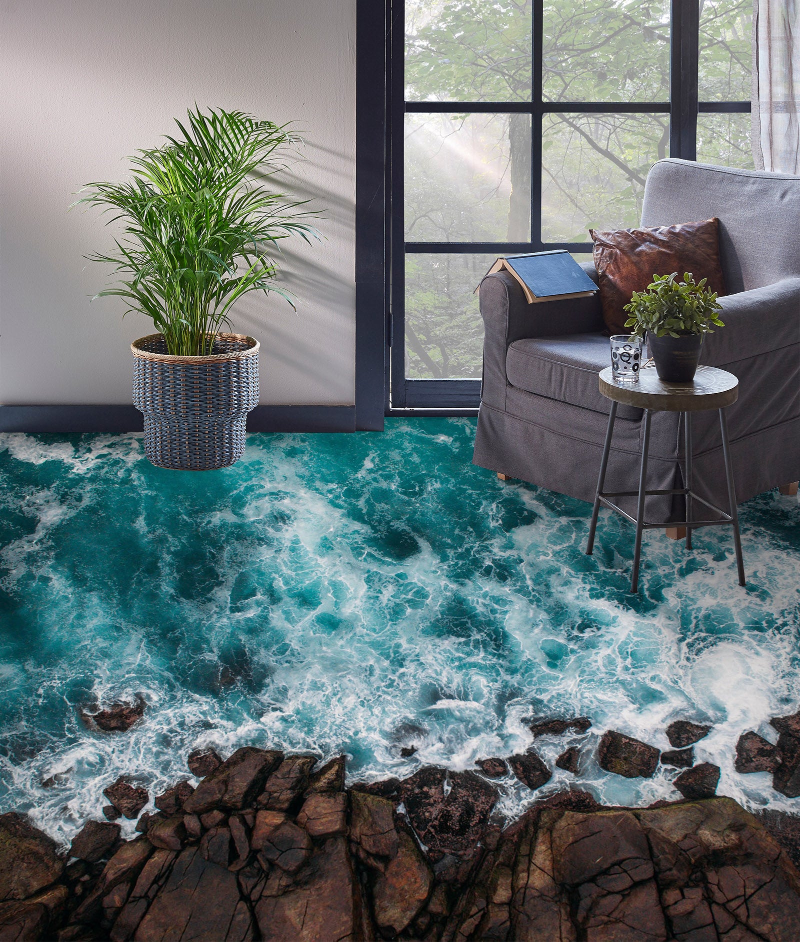 3D Fierce Sea And Stones 069 Floor Mural Wallpaper Murals Rug & Mat Print Epoxy waterproof bath floor