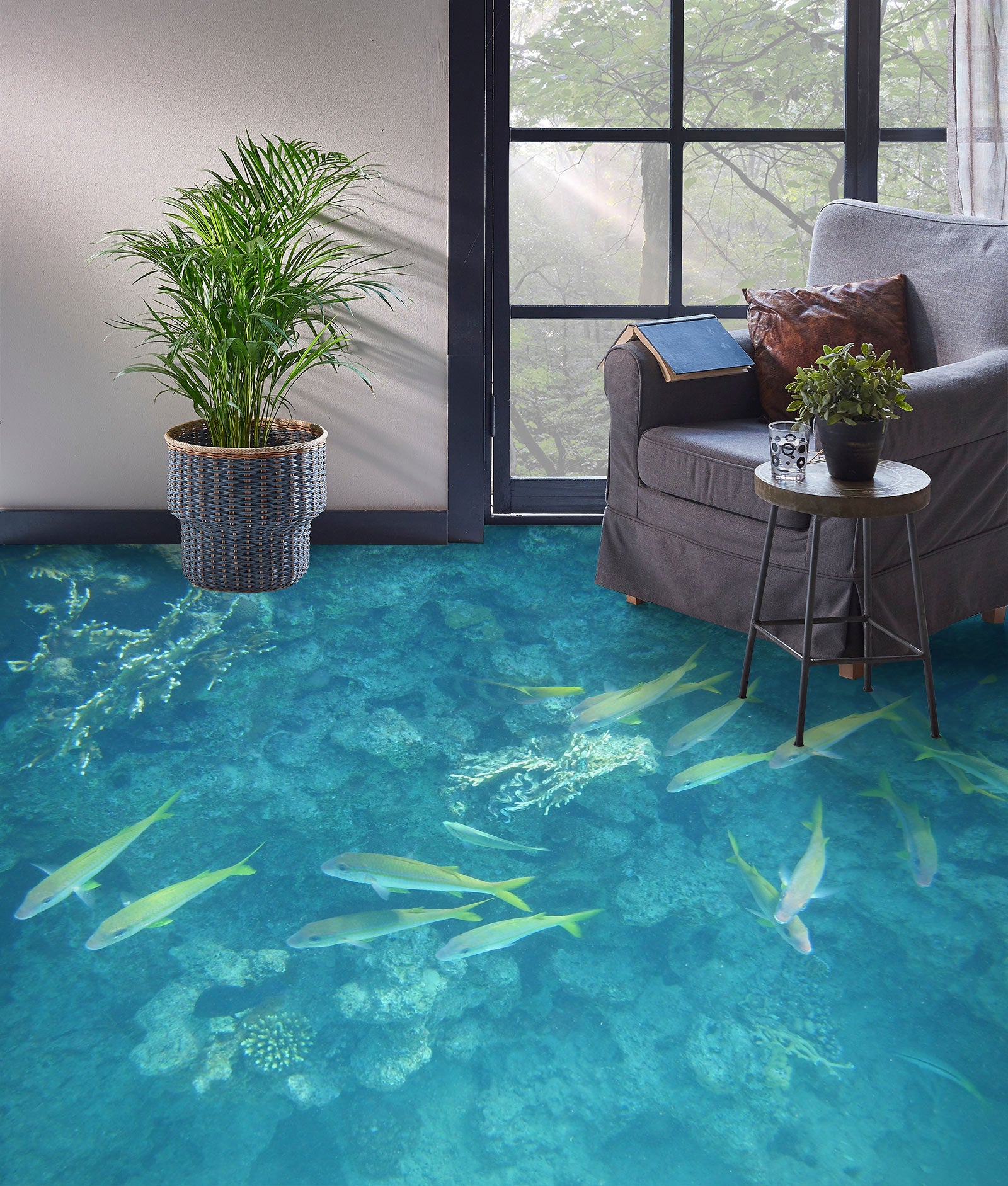 3D Cyan Fish 690 Floor Mural Wallpaper Murals Rug & Mat Print Epoxy waterproof bath floor