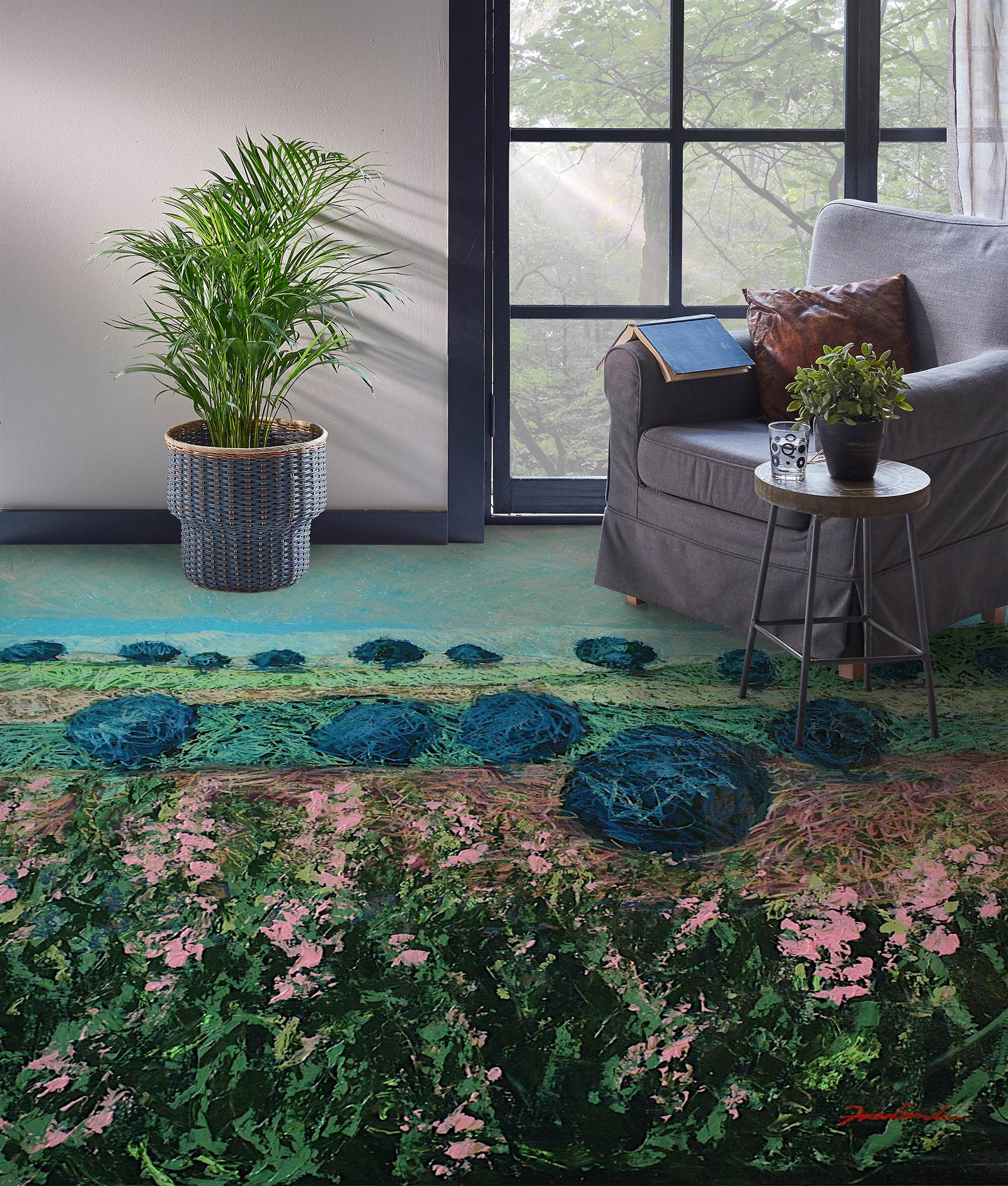 3D Pink Flower Bushes 9533 Allan P. Friedlander Floor Mural Wallpaper Murals Self-Adhesive Removable Print Epoxy