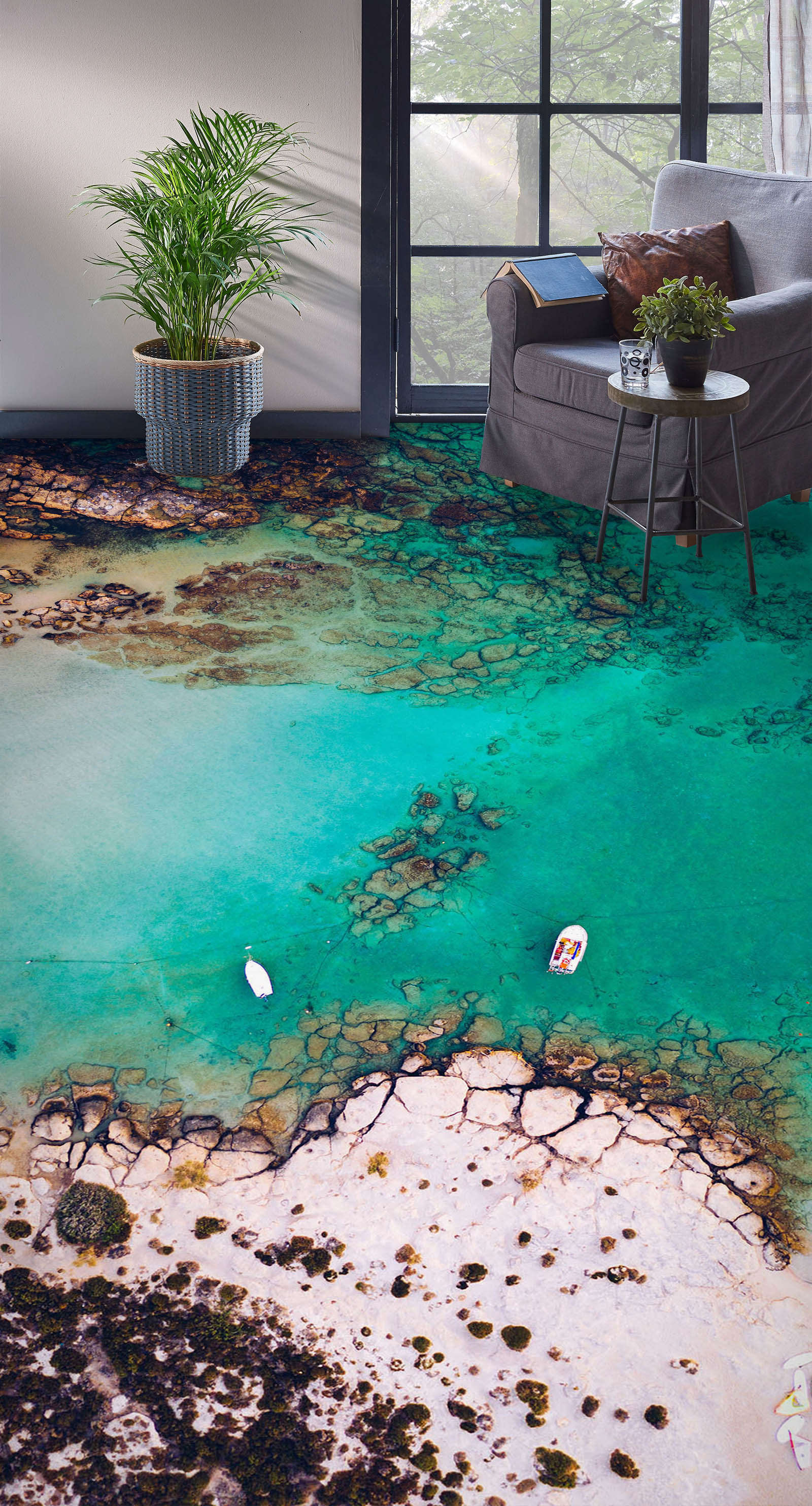 3D Two White Boats 290 Floor Mural Wallpaper Murals Rug & Mat Print Epoxy waterproof bath floor