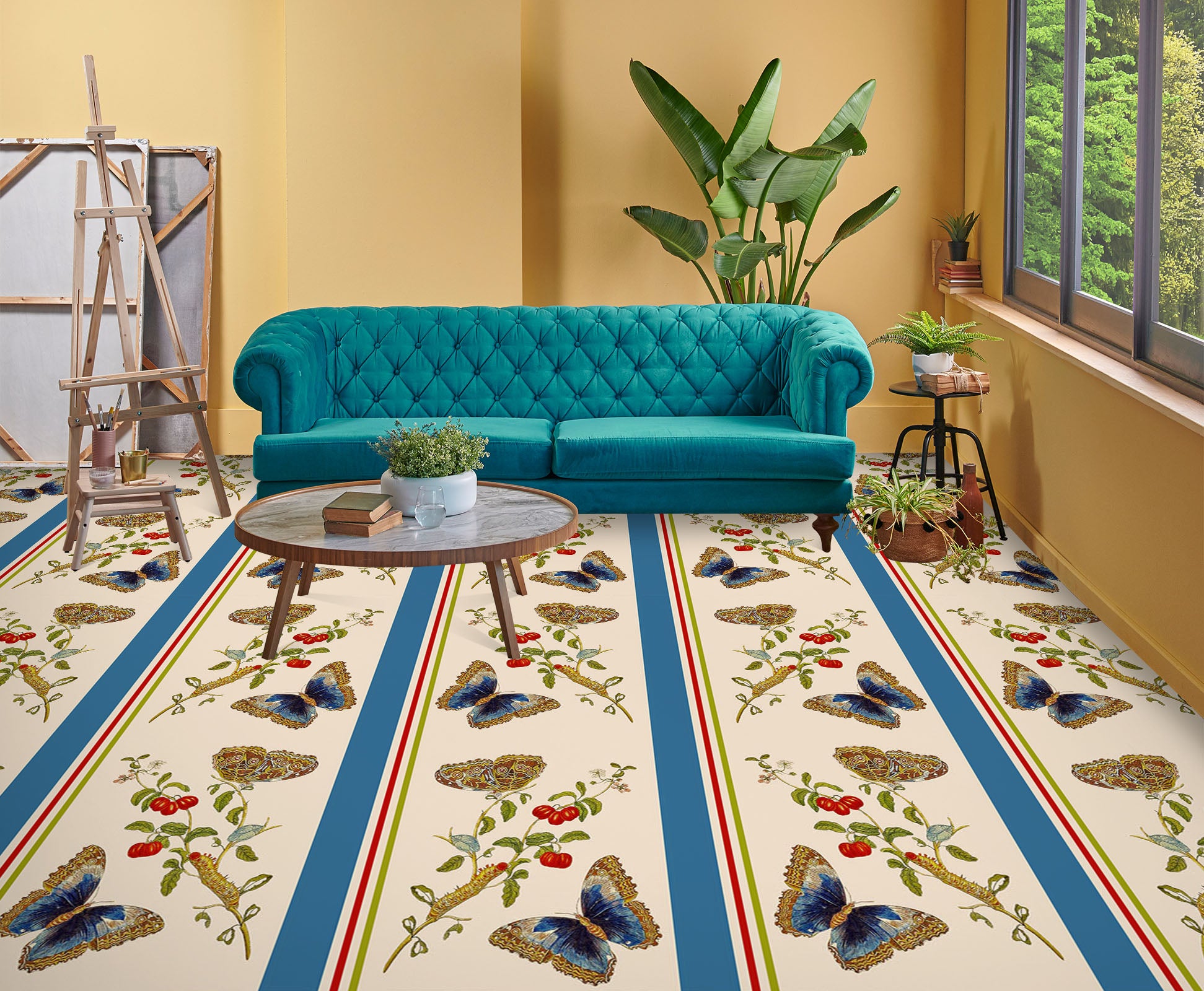 3D Flower Branch Butterfly Pattern 10019 Uta Naumann Floor Mural Wallpaper Murals Self-Adhesive Removable Print Epoxy