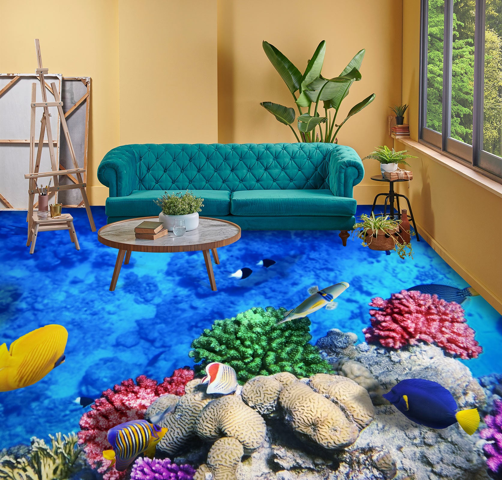 3D Pretty Yellow Fish 1394 Floor Mural Wallpaper Murals Self-Adhesive Removable Print Epoxy