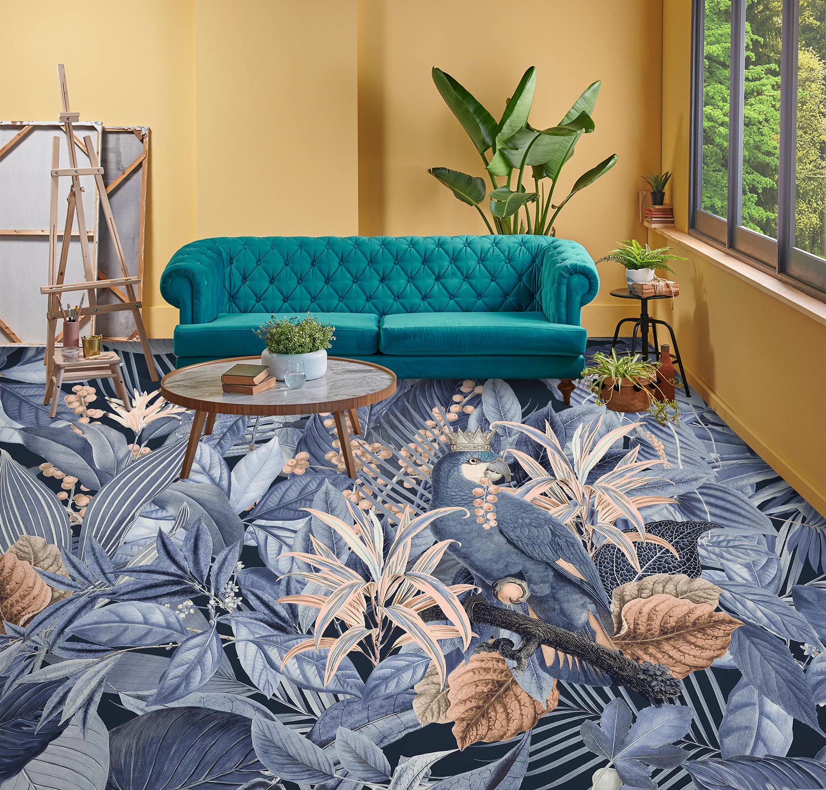 3D Grey Leaves Grove 10035 Andrea Haase Floor Mural Wallpaper Murals Self-Adhesive Removable Print Epoxy
