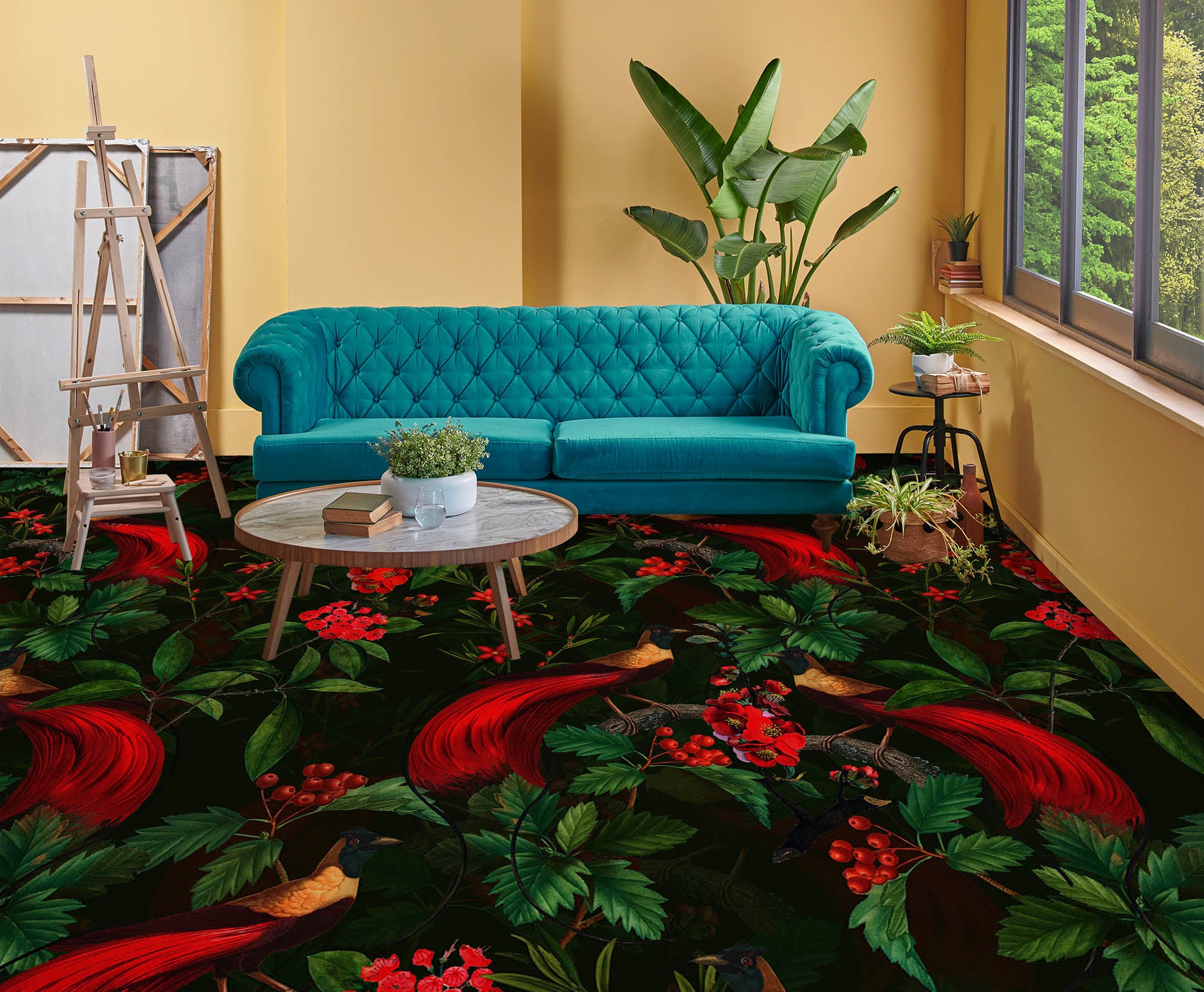 3D Red Fruit Leaves Clump 10022 Uta Naumann Floor Mural Wallpaper Murals Self-Adhesive Removable Print Epoxy