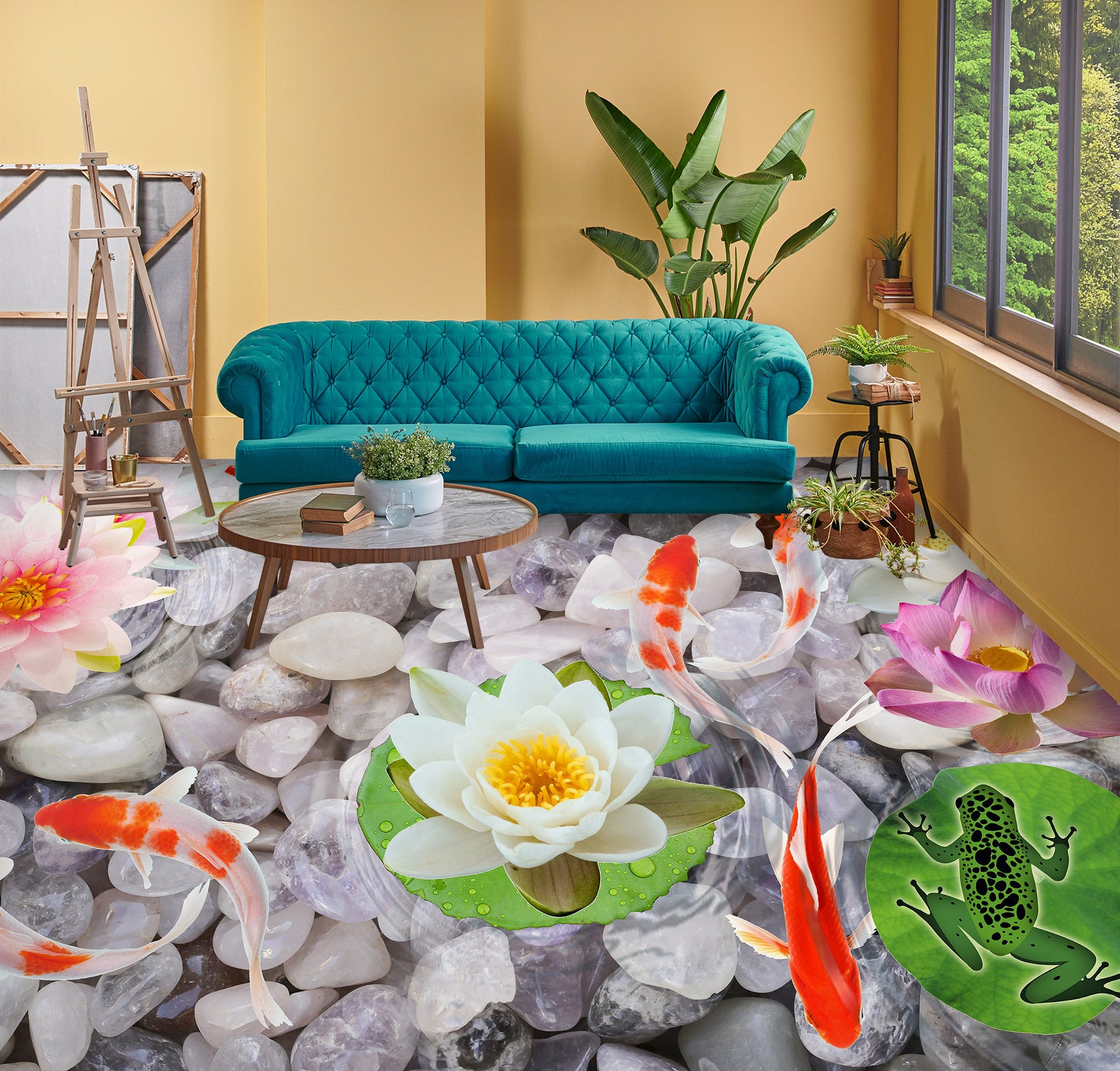 3D Frog Lotus Leaves 241 Floor Mural Wallpaper Murals Rug & Mat Print Epoxy waterproof bath floor