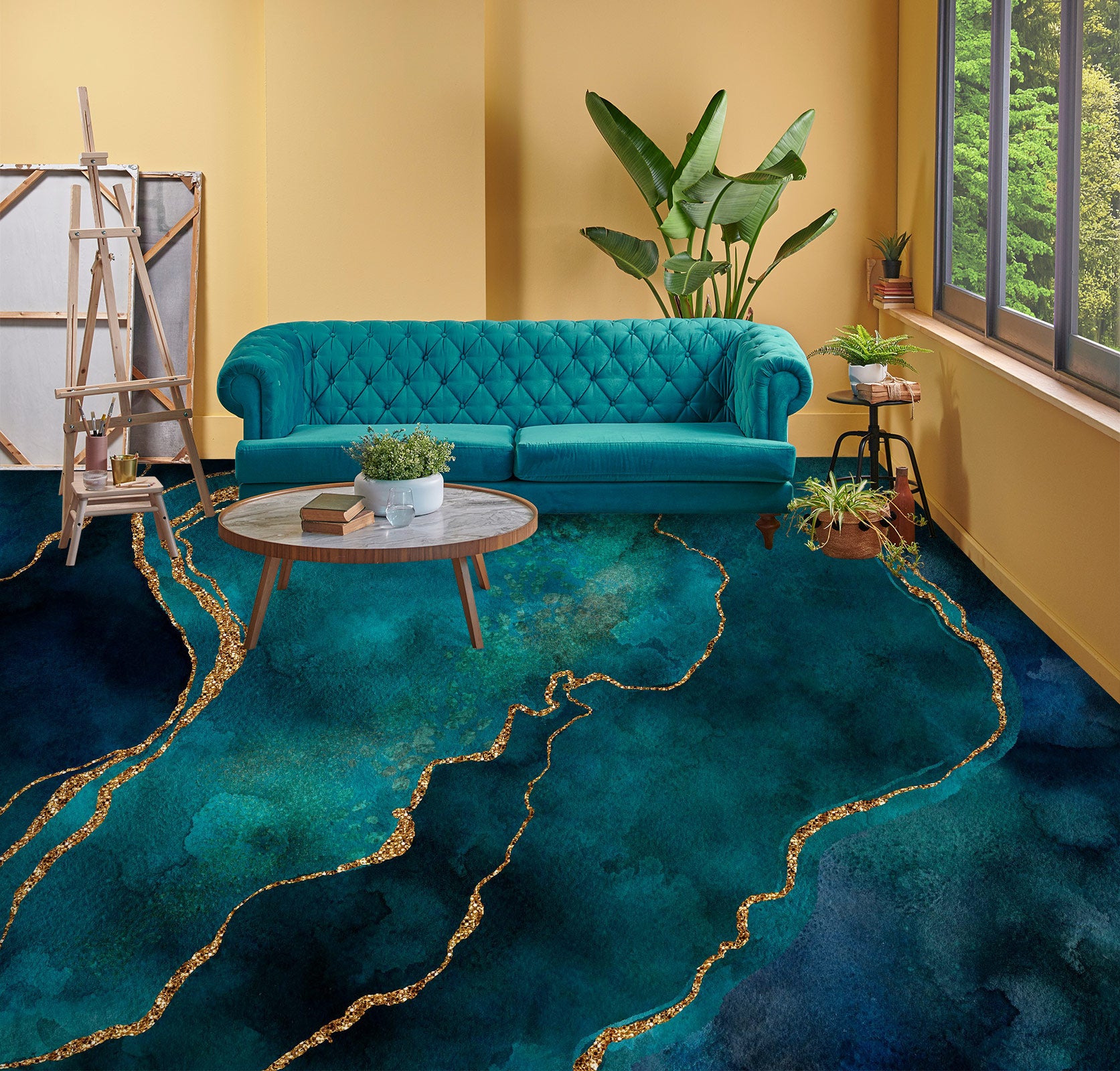 3D Green Pattern Phnom Penh 102133 Andrea Haase Floor Mural Wallpaper Murals Self-Adhesive Removable Print Epoxy