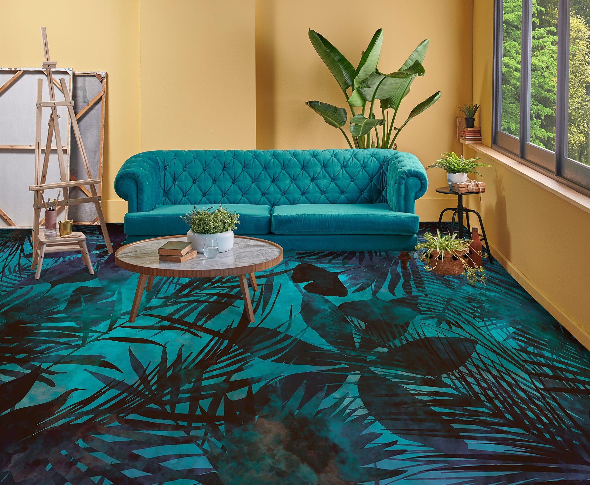 3D Dark Leaves Pattern 102116 Andrea Haase Floor Mural Wallpaper Murals Self-Adhesive Removable Print Epoxy