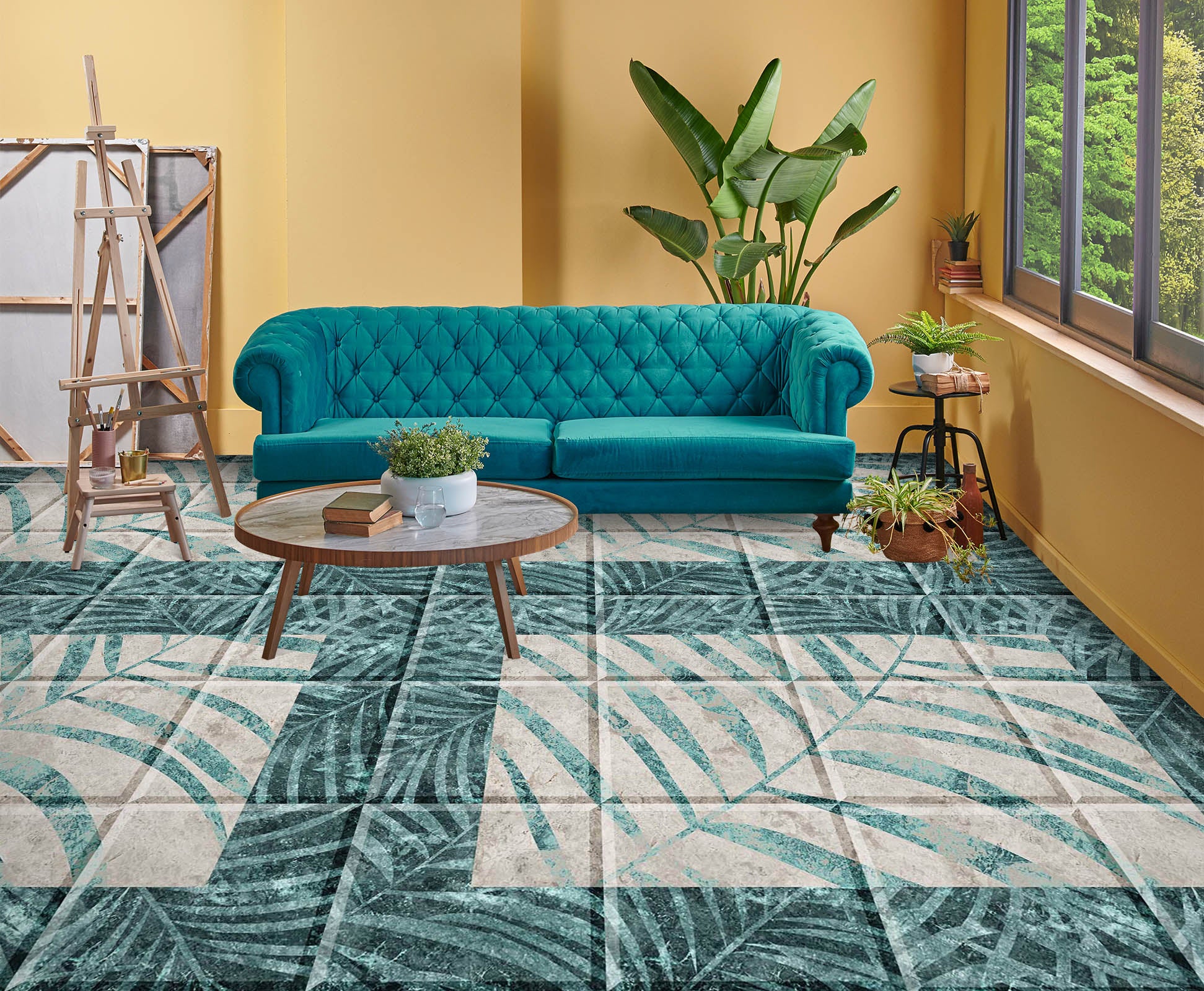 3D Leaf Art Pattern 925 Floor Mural Wallpaper Murals Rug & Mat Print Epoxy waterproof bath floor