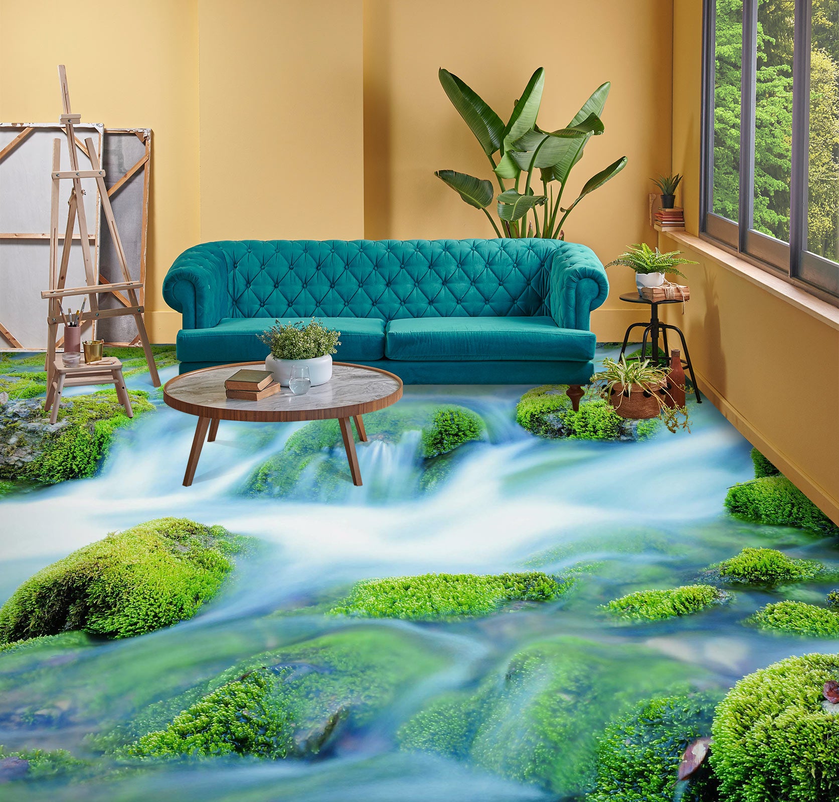 3D Fresh Moss Stones 1028 Floor Mural Wallpaper Murals Self-Adhesive Removable Print Epoxy