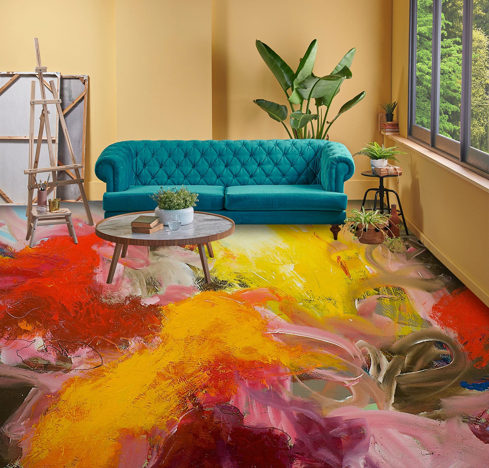 3D Yellow Red Pattern 9925 Allan P. Friedlander Floor Mural Wallpaper Murals Self-Adhesive Removable Print Epoxy