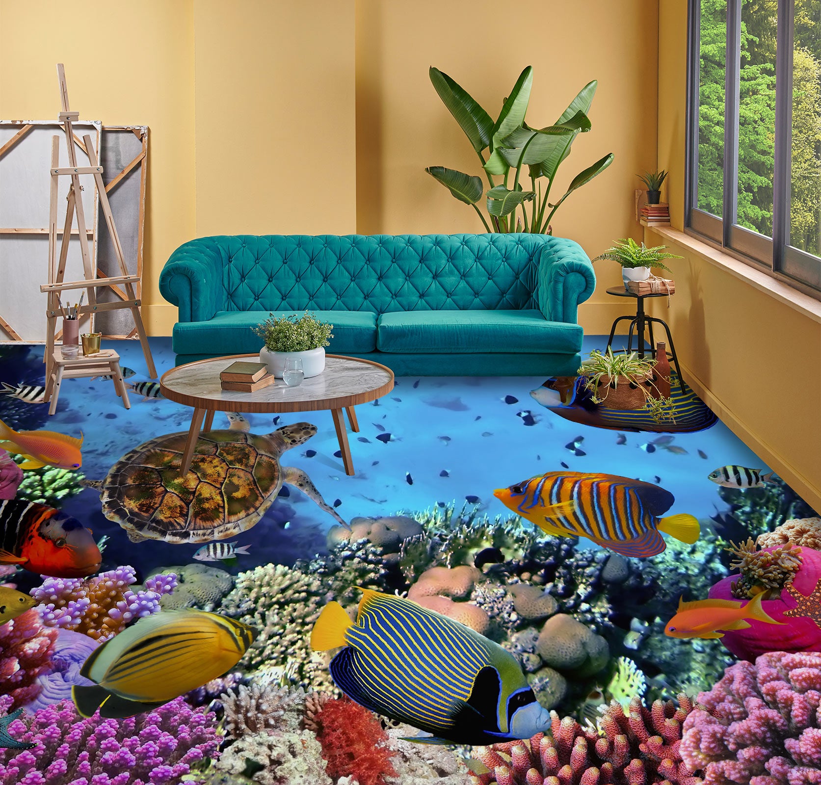 3D Fun Striped Fish 630 Floor Mural Wallpaper Murals Rug & Mat Print Epoxy waterproof bath floor