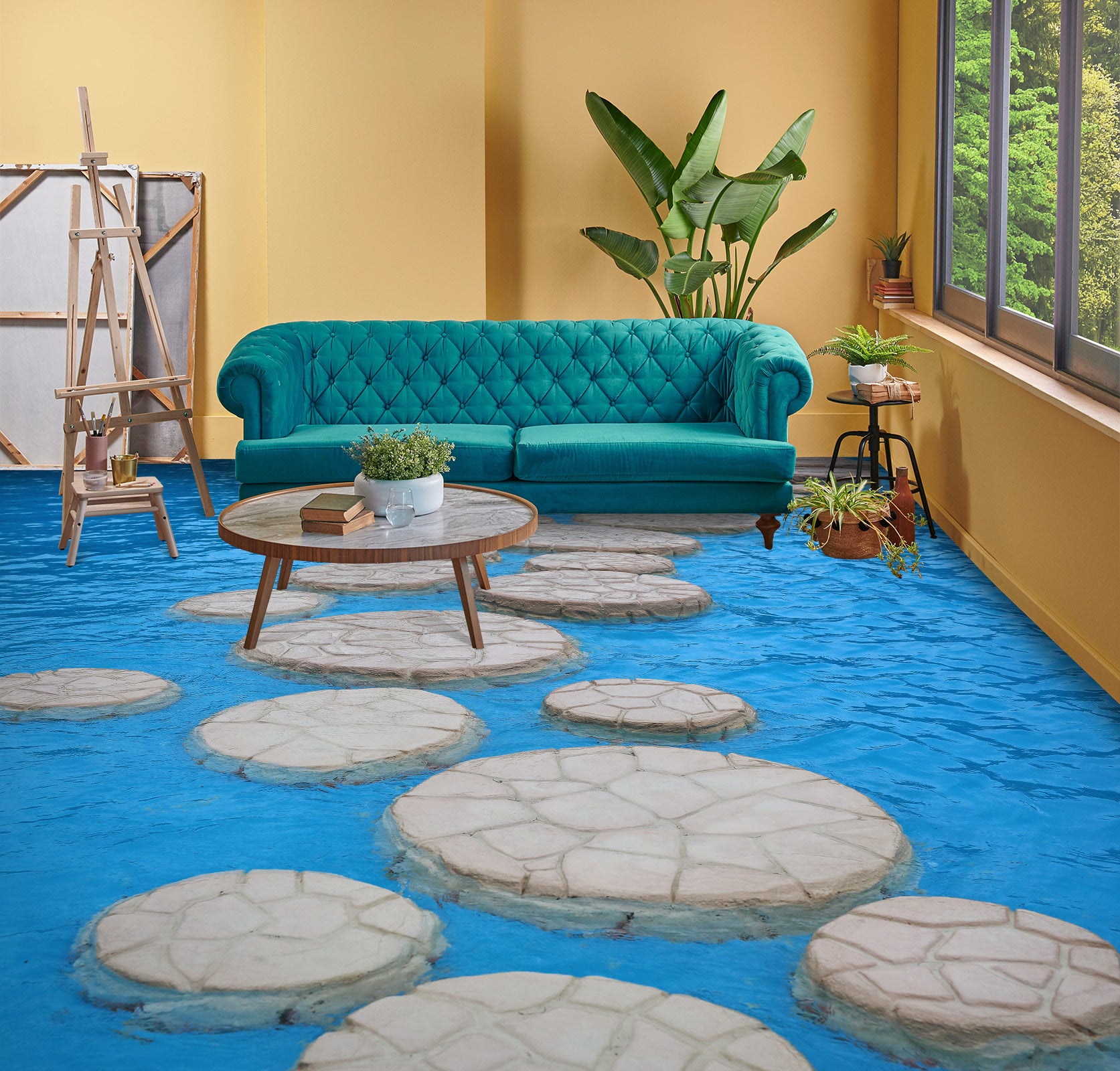 3D Round Stone Road On The Sea 1030 Floor Mural Wallpaper Murals Self-Adhesive Removable Print Epoxy