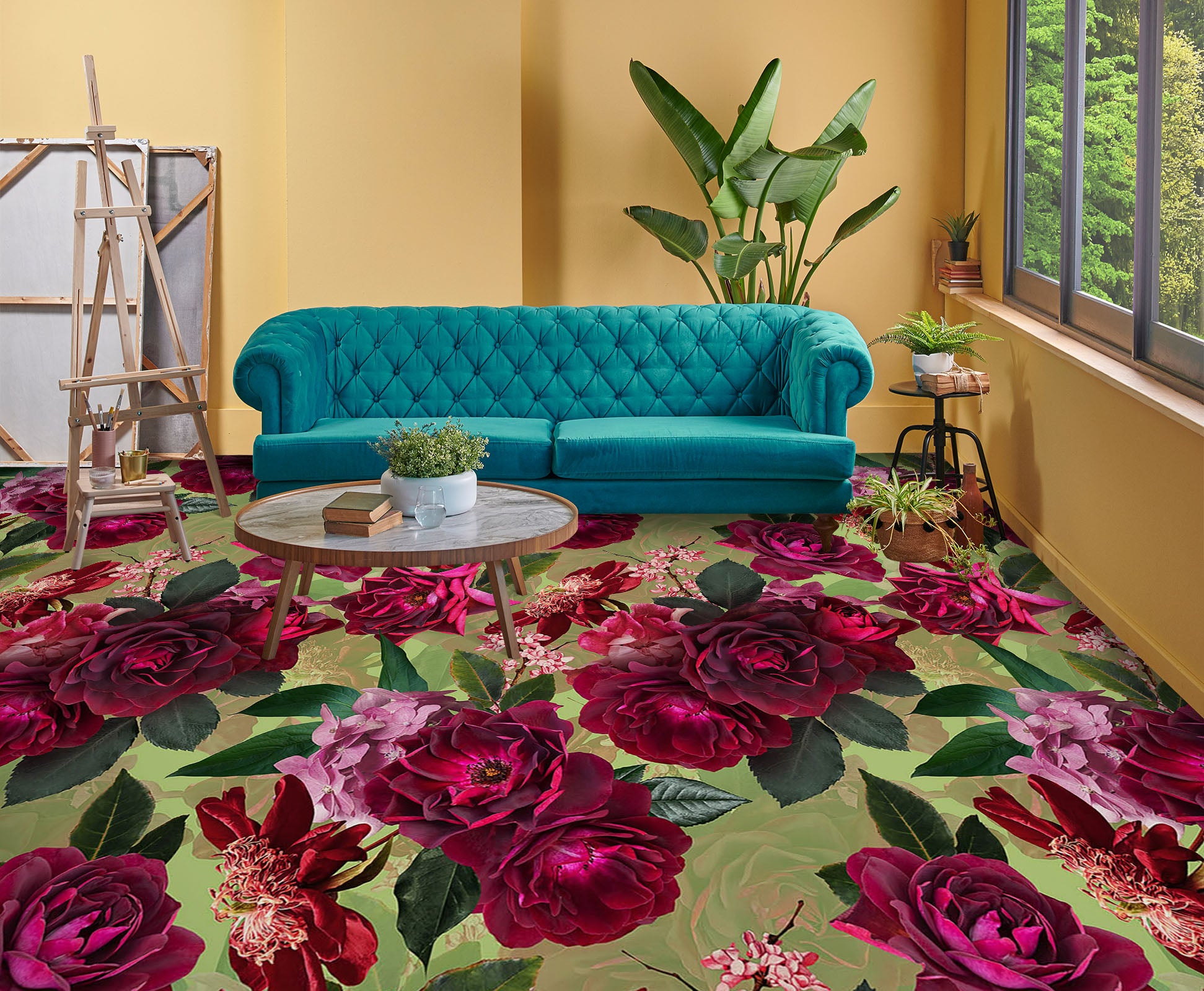 3D Red Flowers Pattern 10008 Uta Naumann Floor Mural Wallpaper Murals Self-Adhesive Removable Print Epoxy