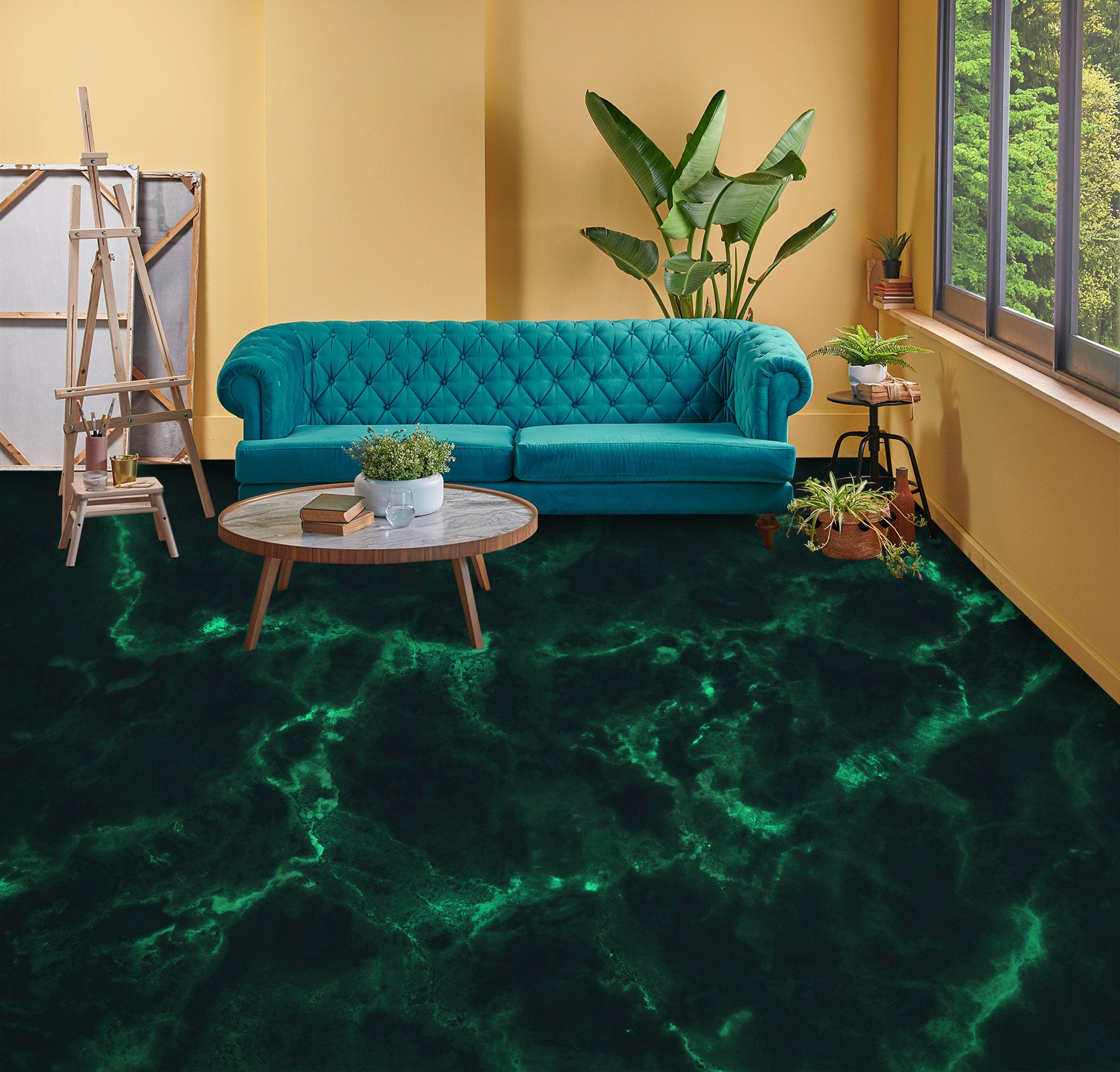 3D Dark Green Art 995 Floor Mural Wallpaper Murals Self-Adhesive Removable Print Epoxy