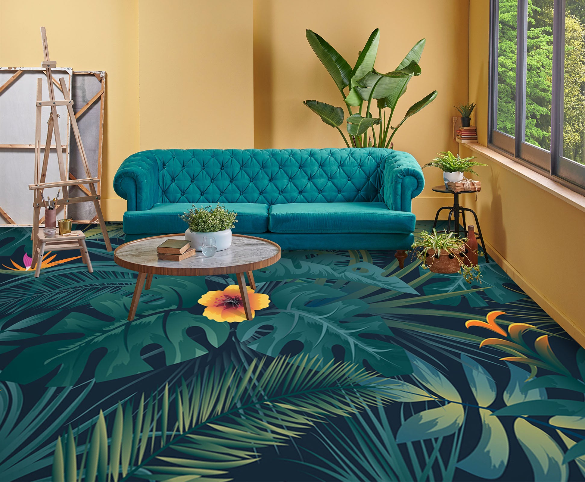 3D Yellow Flower Of Life 1255 Floor Mural