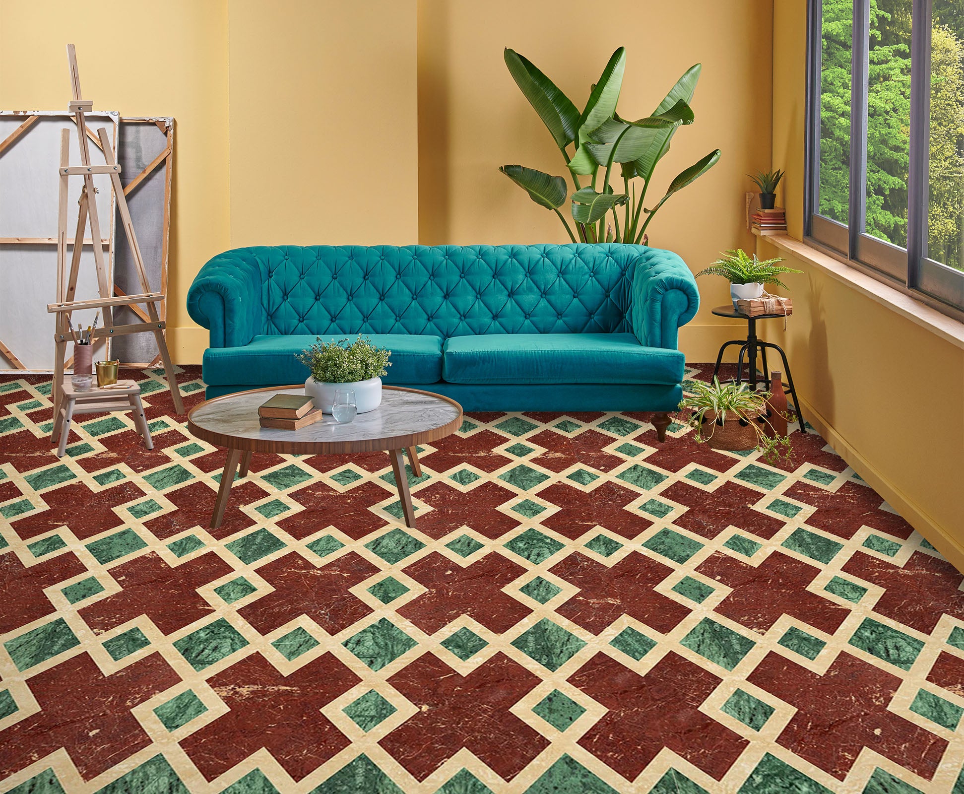 3D Rich Red And Green 961 Floor Mural Wallpaper Murals Self-Adhesive Removable Print Epoxy