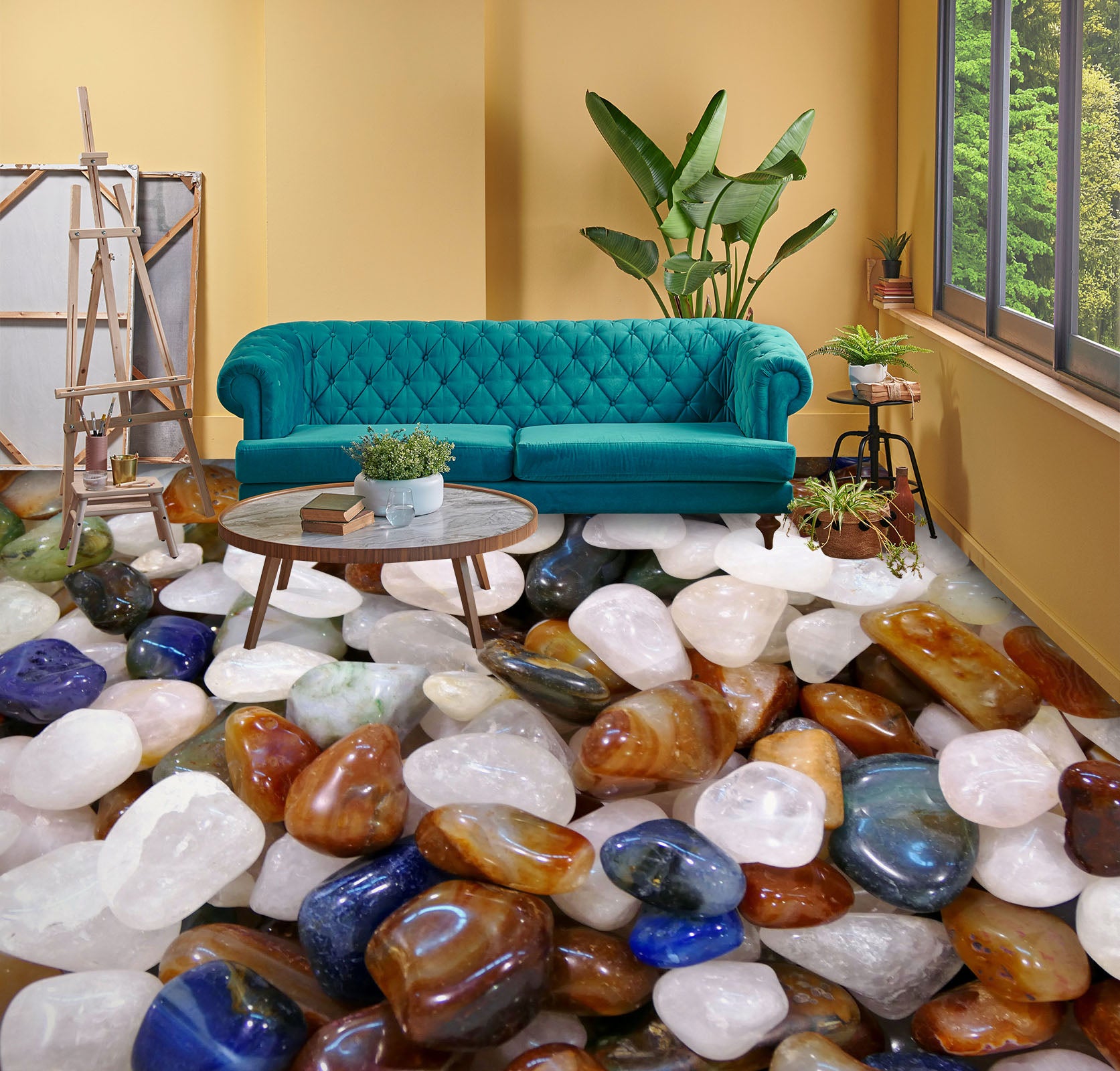 3D Jade Pebbles 1036 Floor Mural Wallpaper Murals Self-Adhesive Removable Print Epoxy