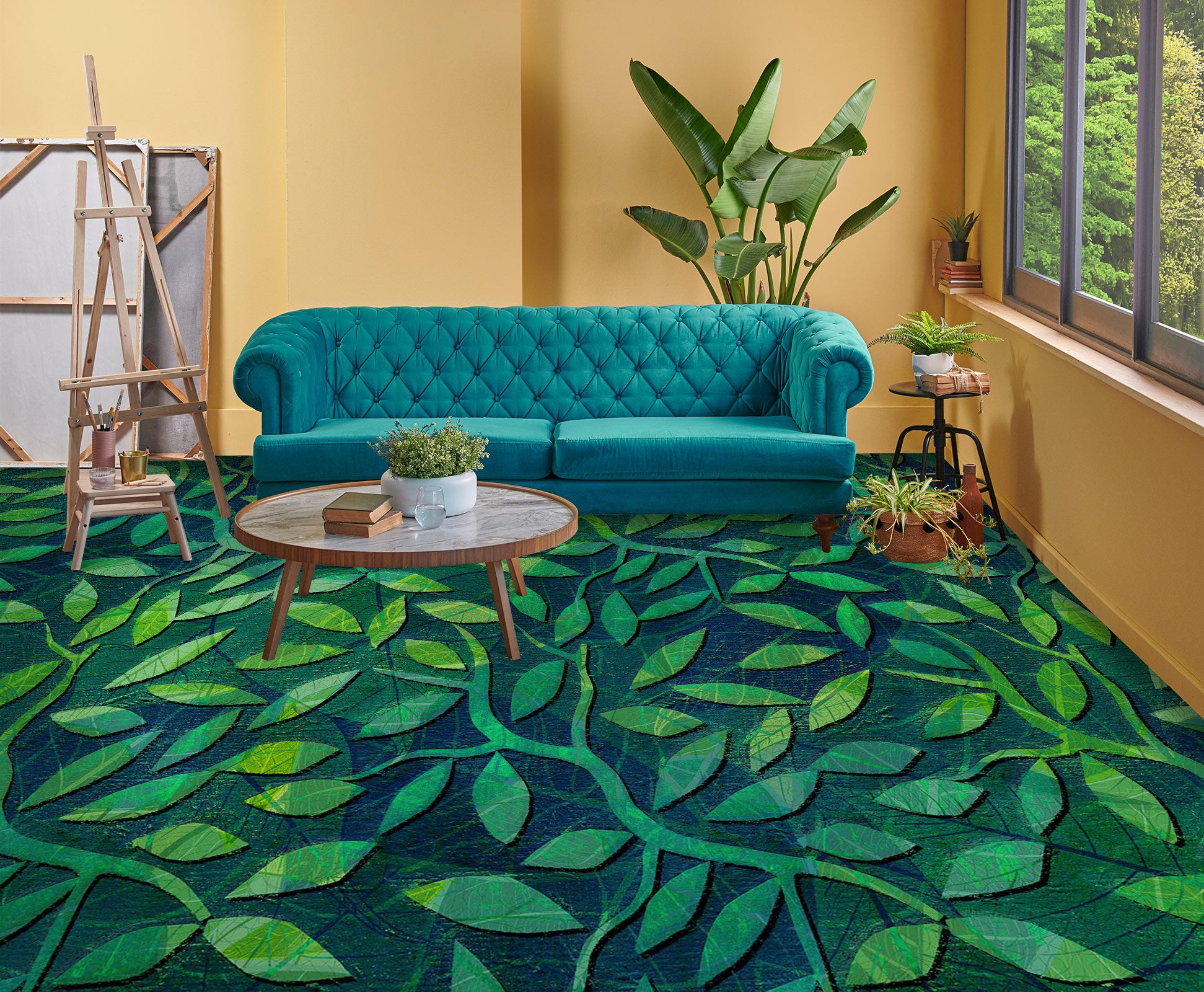 3D Artistic Green Leaves 1369 Floor Mural Wallpaper Murals Self-Adhesive Removable Print Epoxy