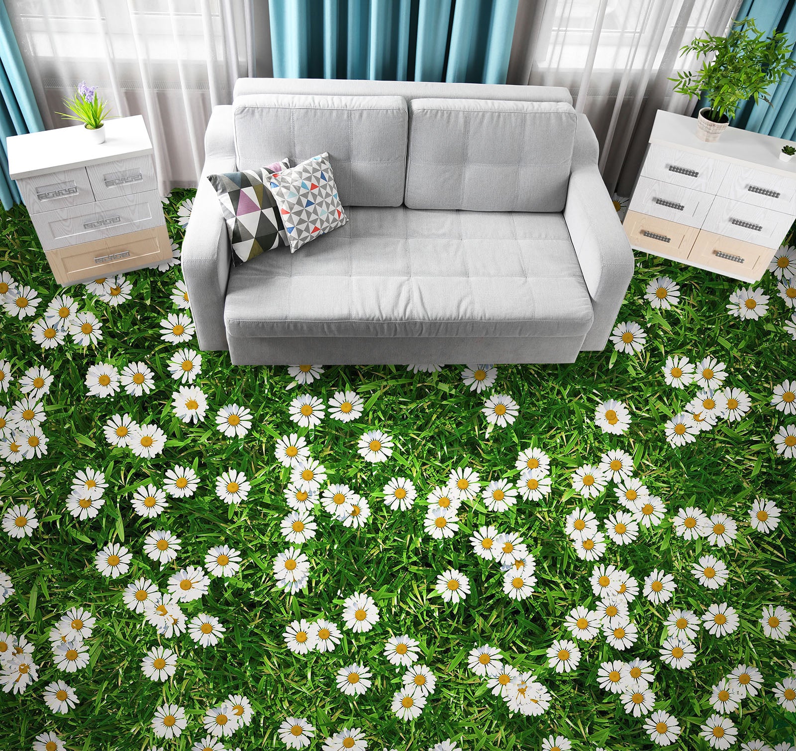 3D Fresh White Daisies 021 Floor Mural Wallpaper Murals Rug & Mat Print Epoxy waterproof bath floor