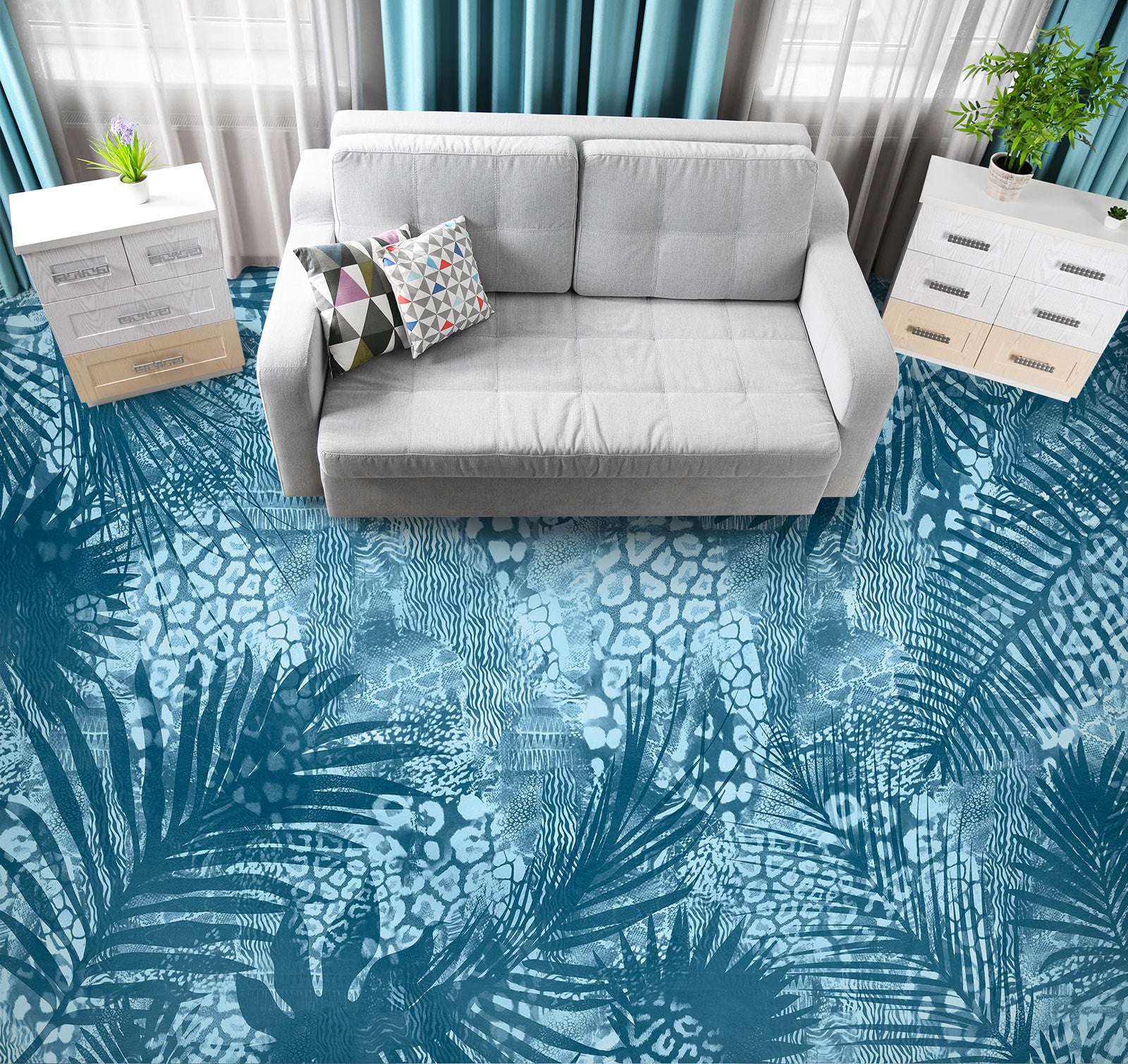 3D Blue Leaves Pattern 102118 Andrea Haase Floor Mural Wallpaper Murals Self-Adhesive Removable Print Epoxy