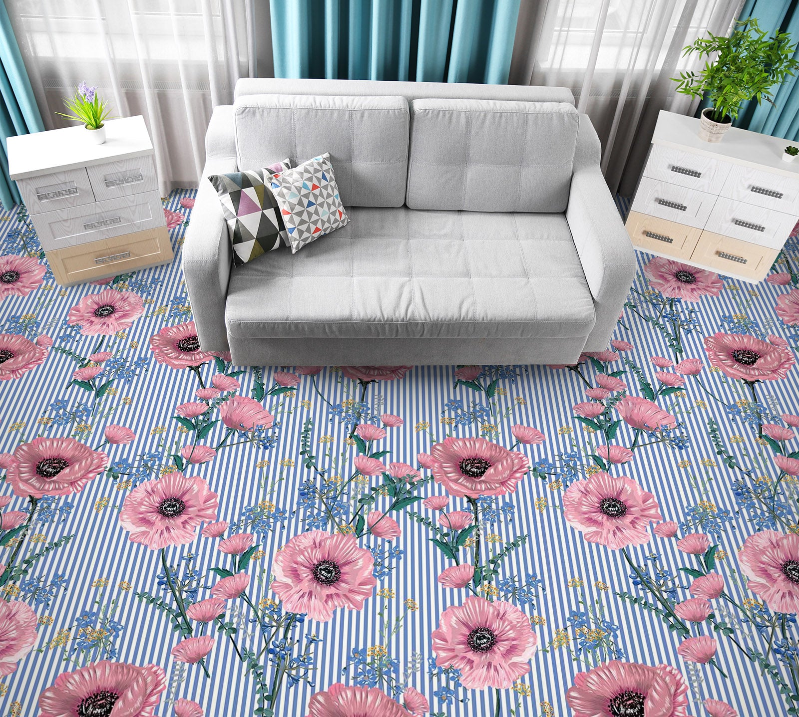 3D Elegant Pink Flowers 1237 Floor Mural Wallpaper Murals Self-Adhesive Removable Print Epoxy